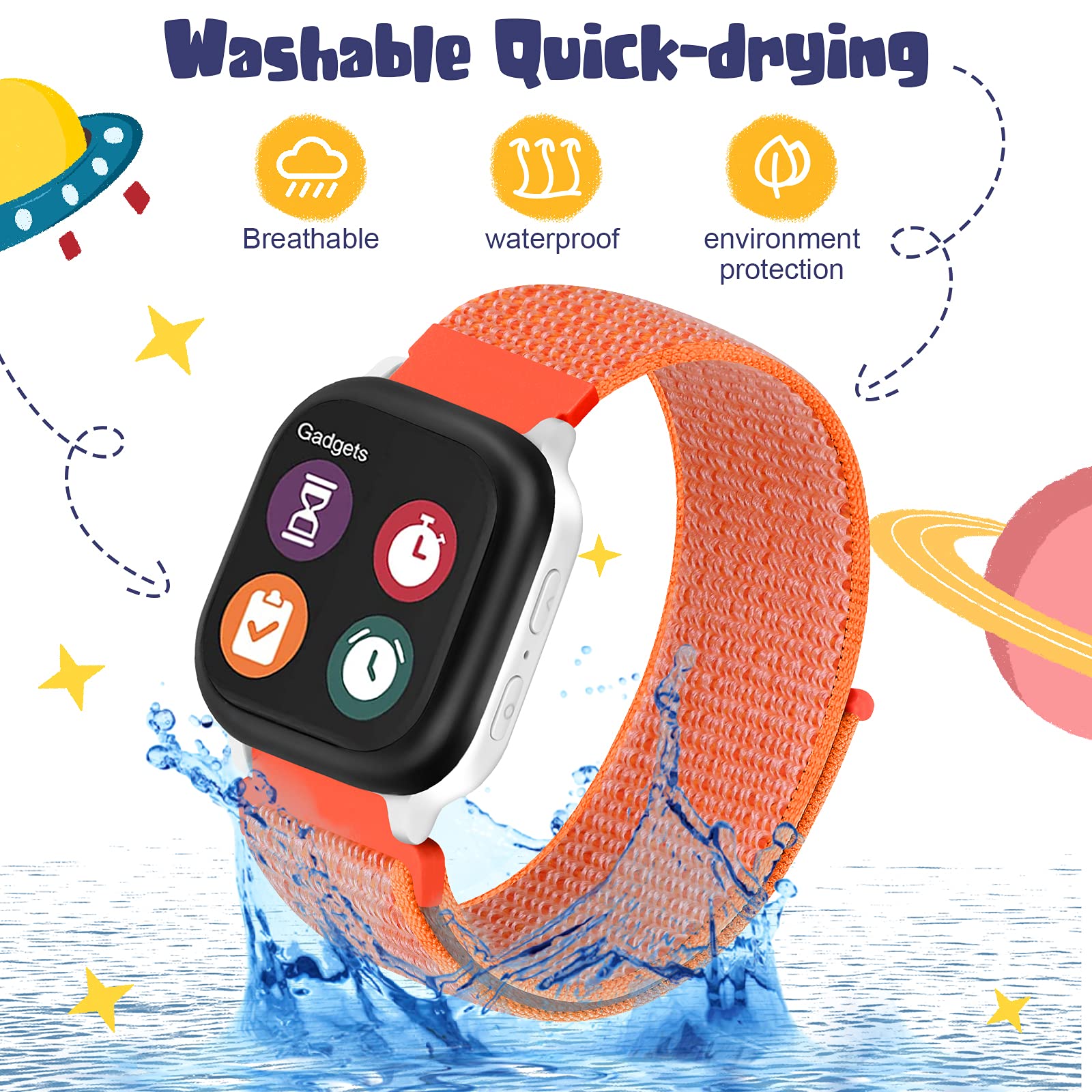 MHunter Kids Nylon Watch Band - 20mm Soft Breathable Sport Hook Loop Strap for Gizmo Watch 3 2 1 / Gabb Watch 3 2 1 / SyncUP Watch - Durable Replacement Smartwatch Bands for Boys & Girls - Perfect for School, Sports & Outdoor Activities