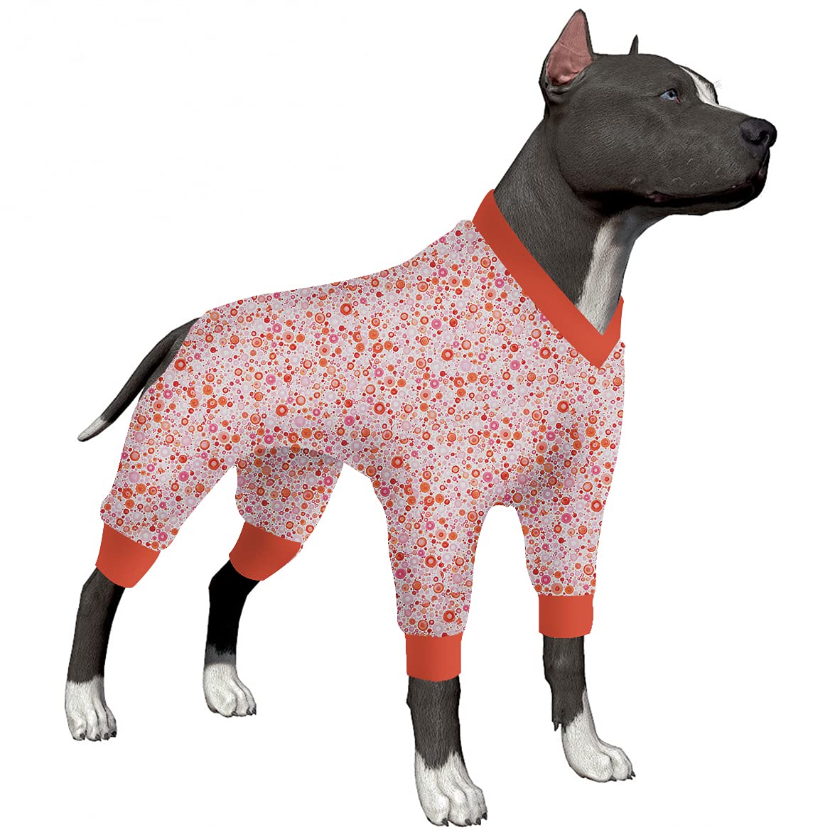 LovinPet UV Protection Dog Onesies for Large Dogs - Post Surgery Recovery Suit, Stretchable Dog Pajamas with Light Pink Dots Print - Perfect for Post-Op Care, Sun Protection & Indoor Comfort