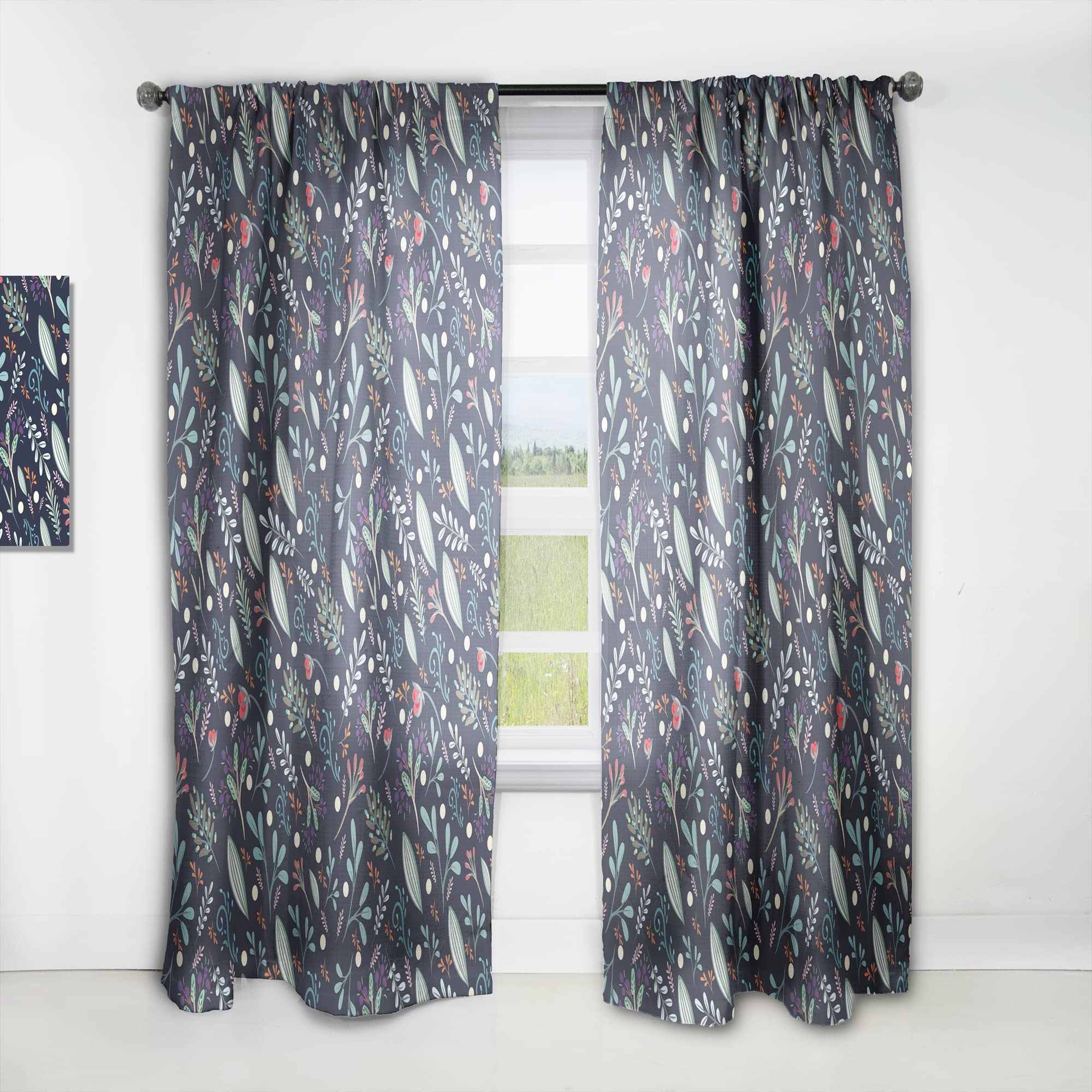 DesignQ Thermal Insulated Blackout Curtains - Sparkling Forest Leaves Pattern on Dark Blue Fabric, 52x120 Inch Single Panel for Bedroom & Living Room - Energy Saving, Noise Reducing, Perfect for Home Decor & Light Control