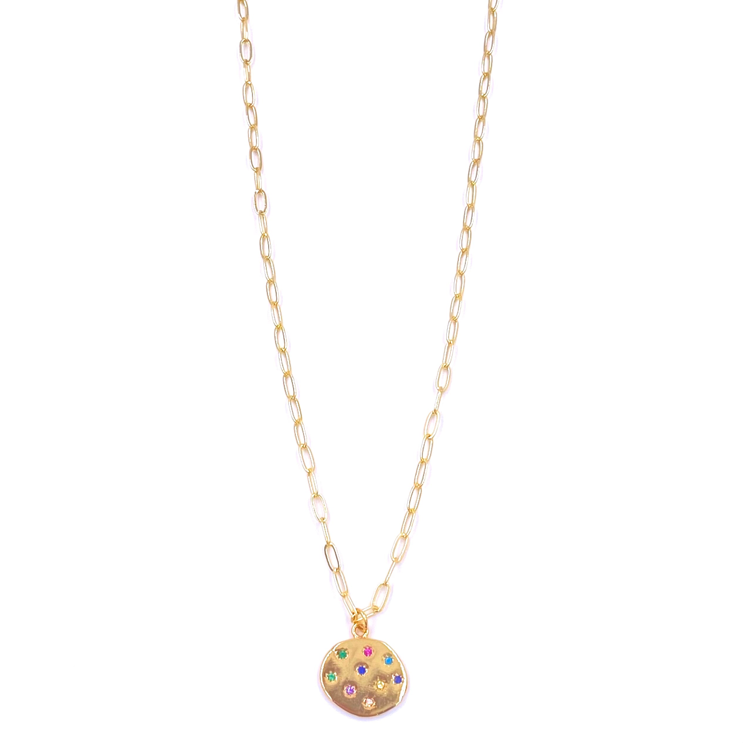 Ashley Gold Stainless Steel Gold Plated Cubic Zirconia Disc Pendant Necklace for Women - Elegant Jewelry Gift for Birthday, Anniversary & Special Occasions