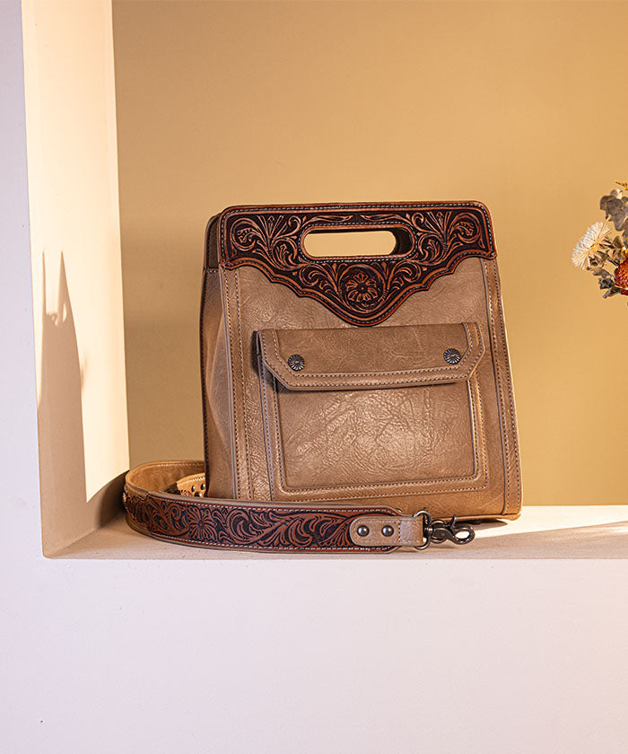 Trinity Ranch Floral Tooled Leather Crossbody Bag for Women - Stylish Western Handbag for Daily Use, Travel & Country Music Festivals