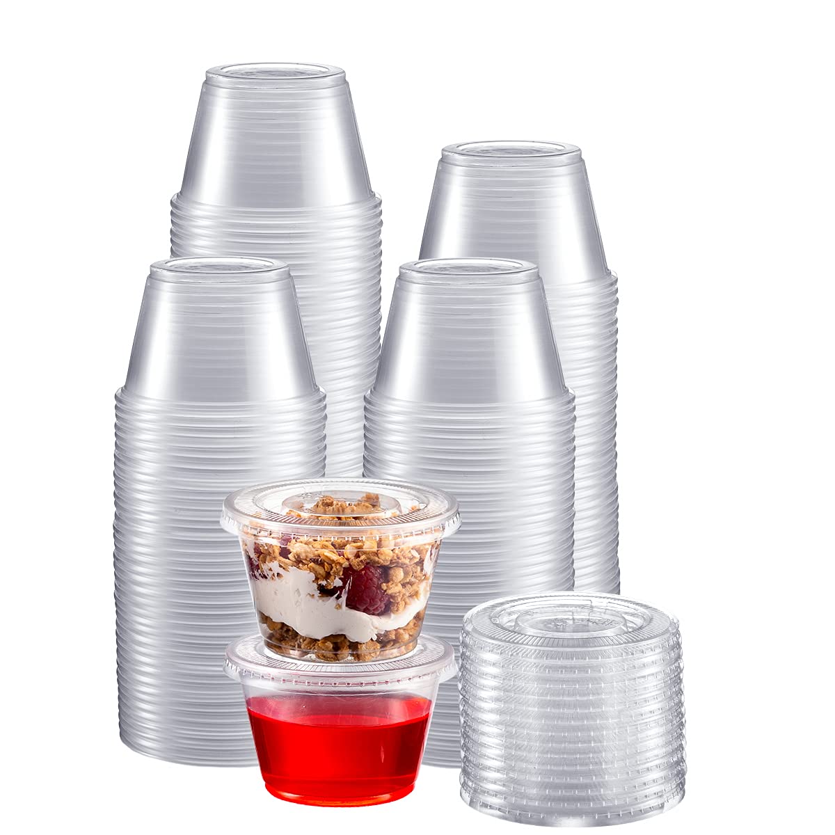 4oz Disposable Plastic Portion Cups with Lids (200 Pack) - Meal Prep Containers, Salad Dressing Cups, Condiment Holders & Medicine Dosage Trays | Perfect for Food Storage, Party Serving, Restaurant Use & Home Organization