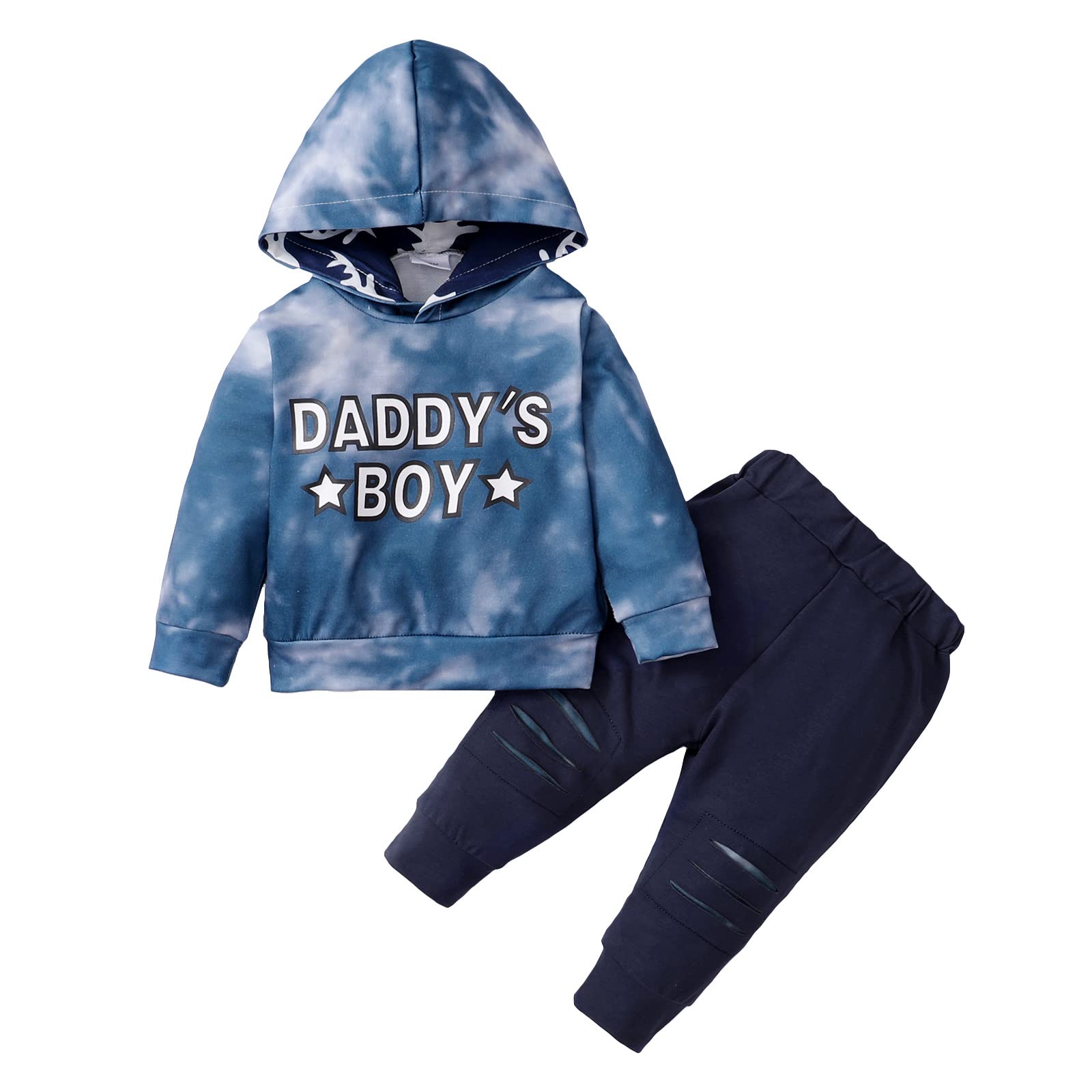 YUEMION Tie Dye Baby Boy Clothes Set - Cute Toddler Hoodie & Pants Outfit for Daddy's Little Boy | Perfect for Playdates, Family Photos & Casual Wear