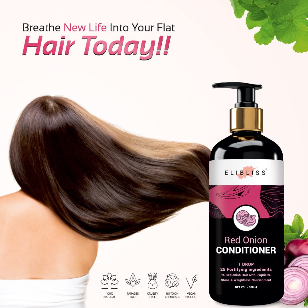 ELIBLISS Red Onion Hair Conditioner for Hair Growth & Hair Loss Prevention - Infused with Red Onion Seed Oil Extract (300ml, Pack of 4) - Promotes Stronger, Thicker Hair for Men & Women | Perfect for Daily Use & Damaged Hair Repair