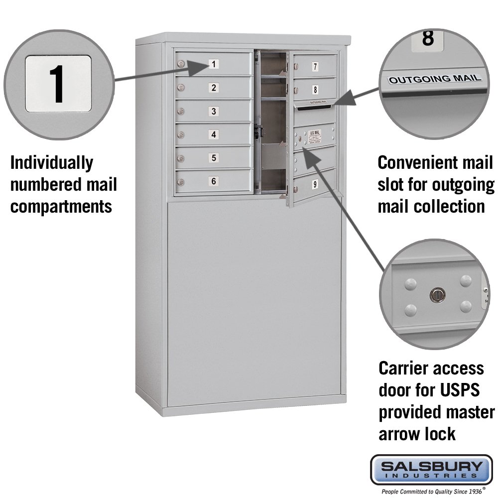 Salsbury Industries 3906D-09AFU Aluminum Freestanding Horizontal 4C Mailbox - Durable Outdoor Mailbox for Residential & Commercial Use, Perfect for Homes, Offices, and Apartments