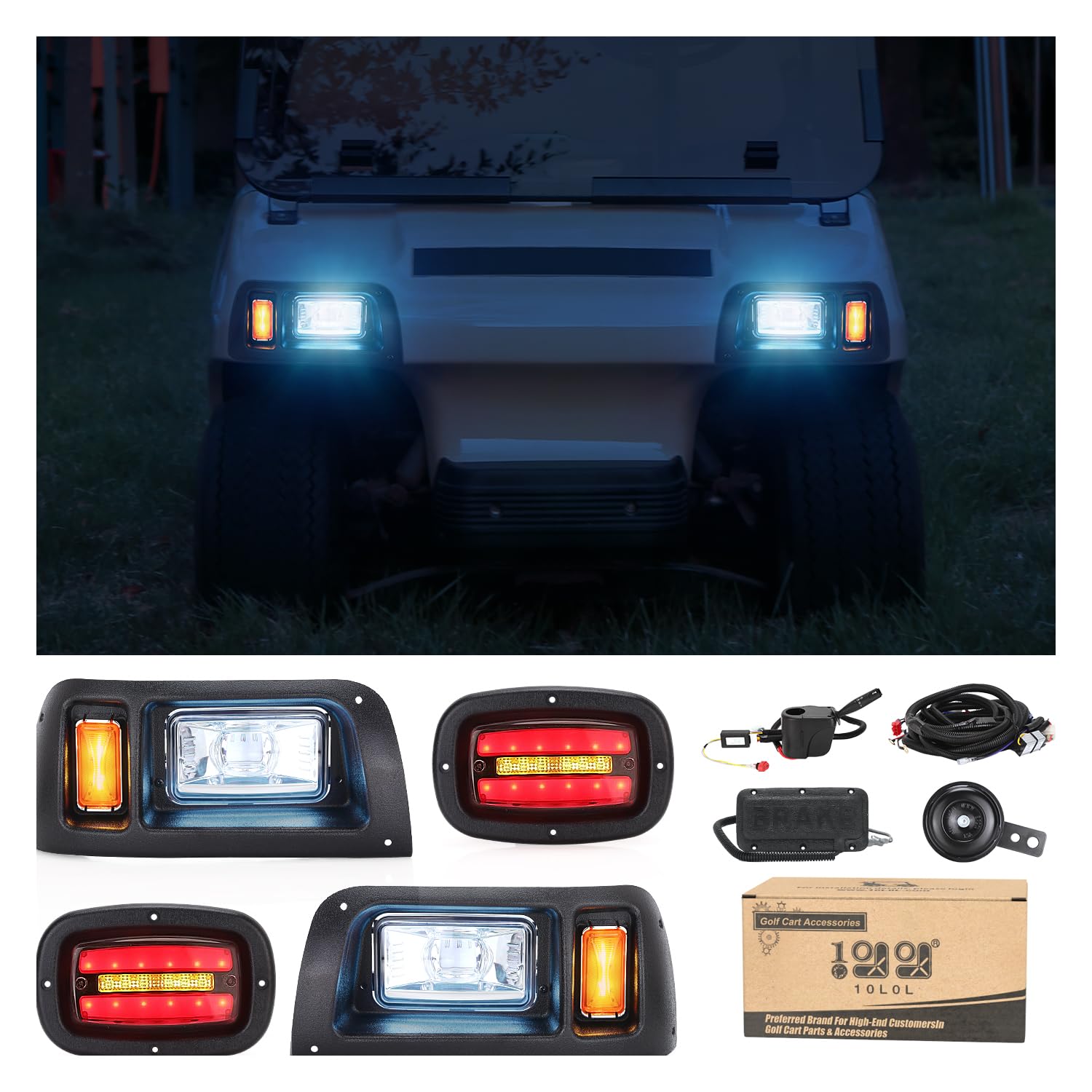 10L0L Golf Cart Light Kit for Club Car DS (12V-48V) - Super Bright LED Headlights, Tail Lights, Turn Signals & Brake System with Daytime Safety Mode - Perfect for Night Golfing & Neighborhood Cruising