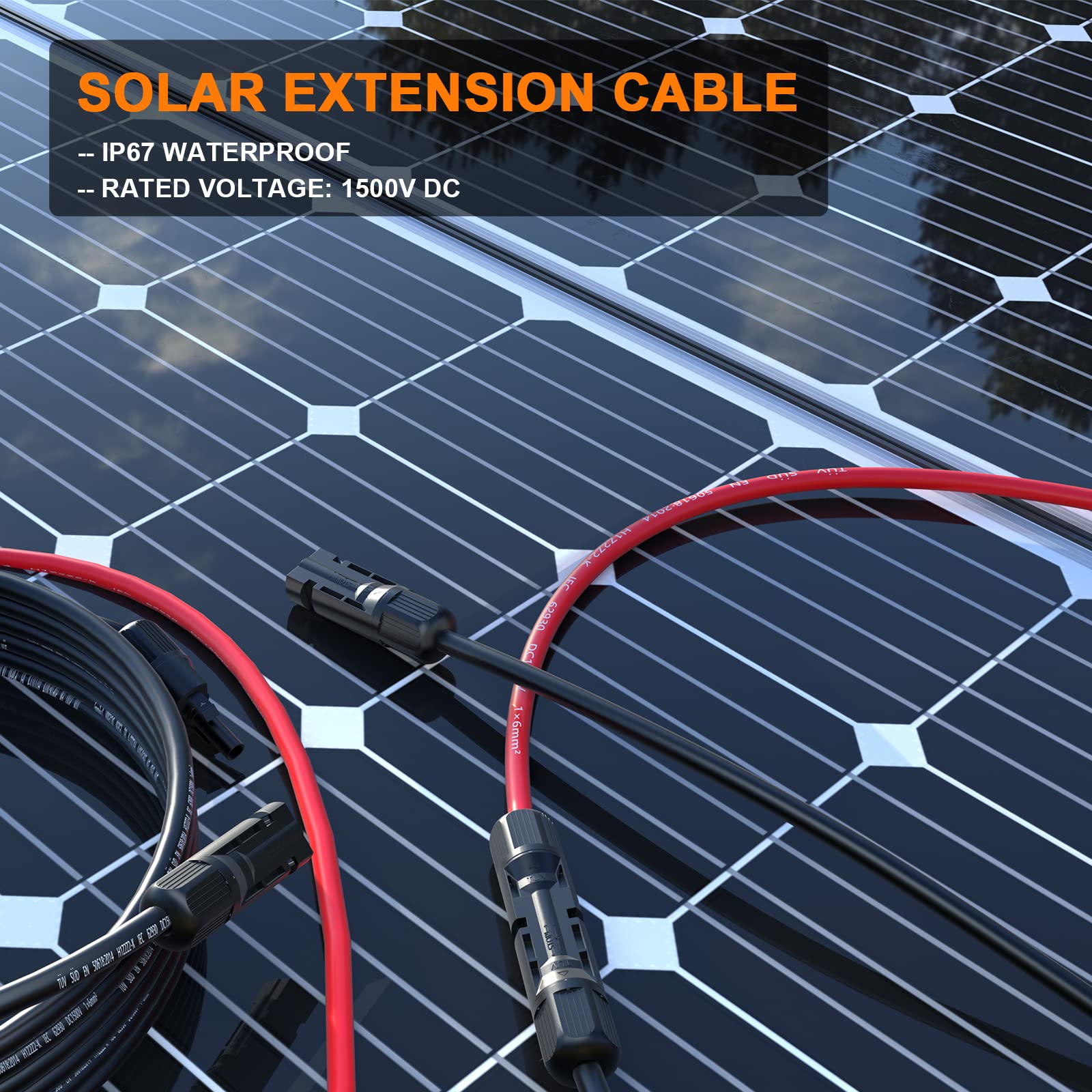 10AWG Solar Extension Cable 20Ft Red & Black - Weatherproof PV Wire with Universal Solar Connectors (Plug & Play) for RV, Boat, Off-Grid Systems - Perfect for Solar Panel Connections, Marine & Outdoor Power Applications