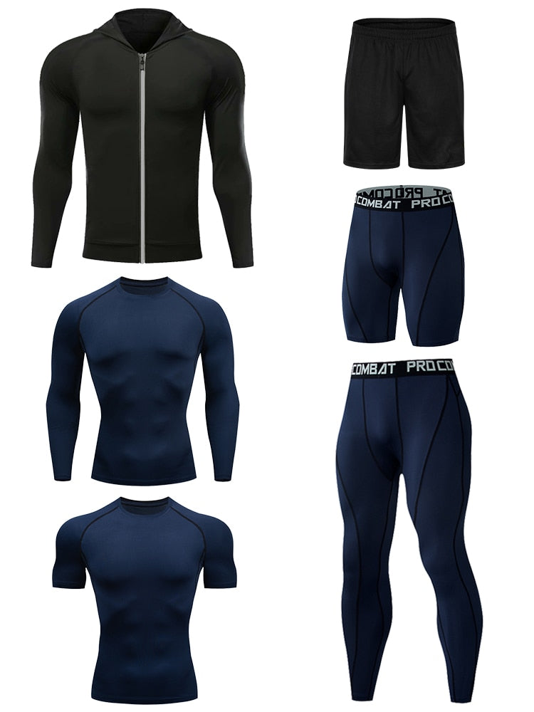 6-Piece Men's Compression Tracksuit Set - Gym Workout, Running & Fitness Training Clothes - Moisture-Wicking Sports Wear for Jogging & Active Lifestyle
