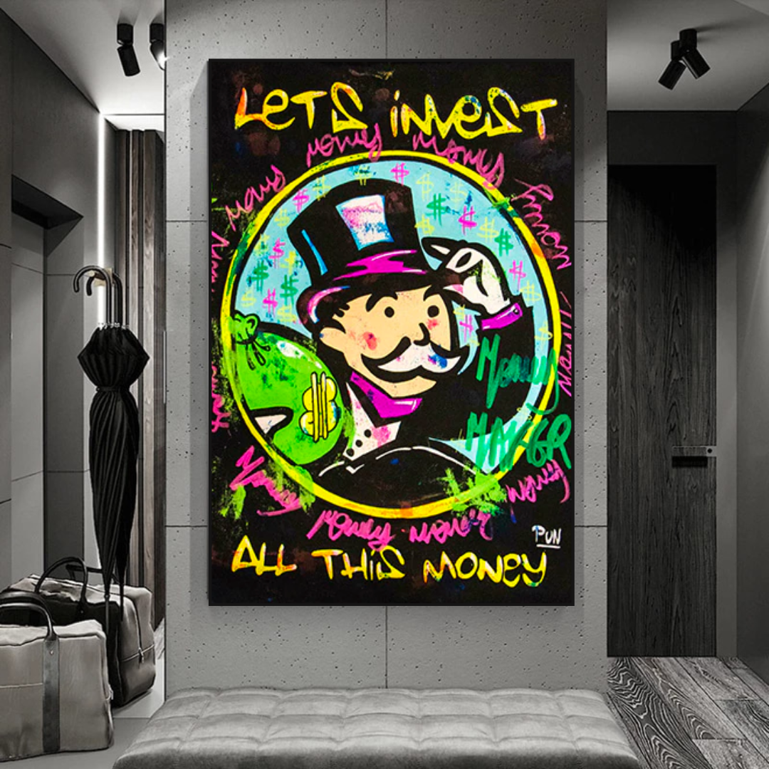 Alec Monopoly 'Let's Invest All Your Money' Canvas Art Print - Modern Wall Decor for Home, Office & Gallery