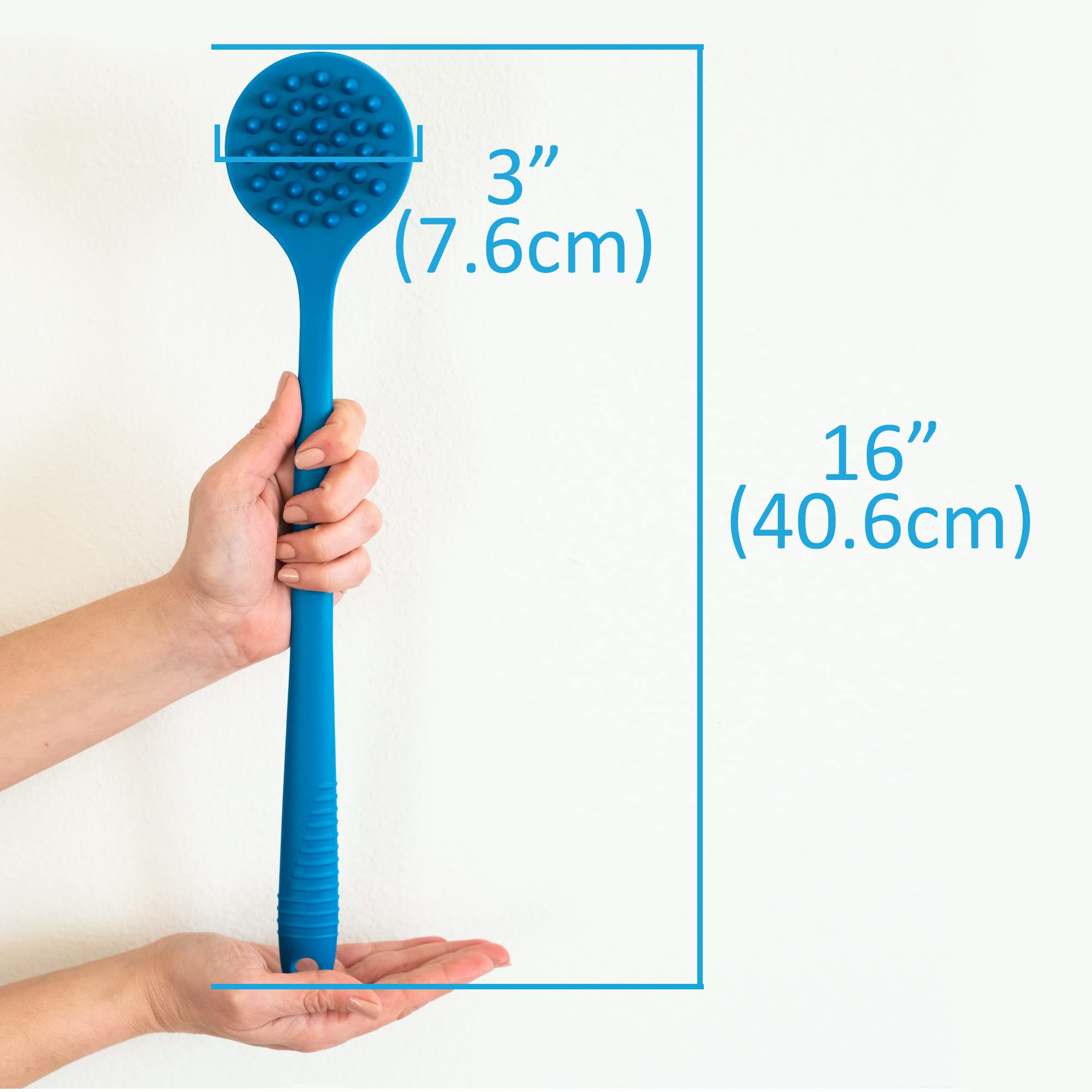Flexible Long Handle Silicone Body Brush & Hair Scrubber - Exfoliating Back Brush for Shower, Scalp Massager & Hair Washer - Blue Sapphire - Perfect for Deep Cleansing, Relaxing Massage & Hard-to-Reach Areas