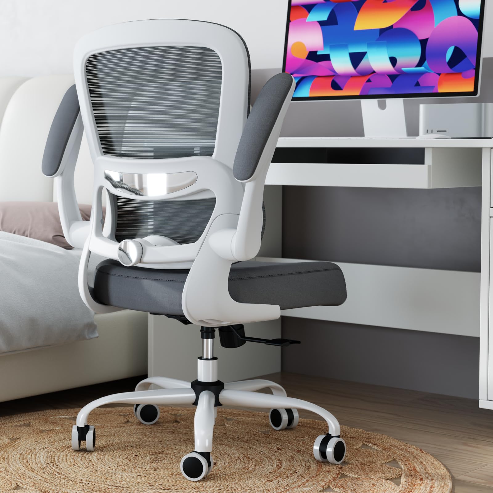 Ergonomic Office Chair with Adjustable Lumbar Support - Mesh Back Computer Desk Chair for Home & Executive Office - Comfortable Task Chair with Breathable Mesh Design (White & Black) - Perfect for Long Work Hours, Gaming & Remote Work Setup