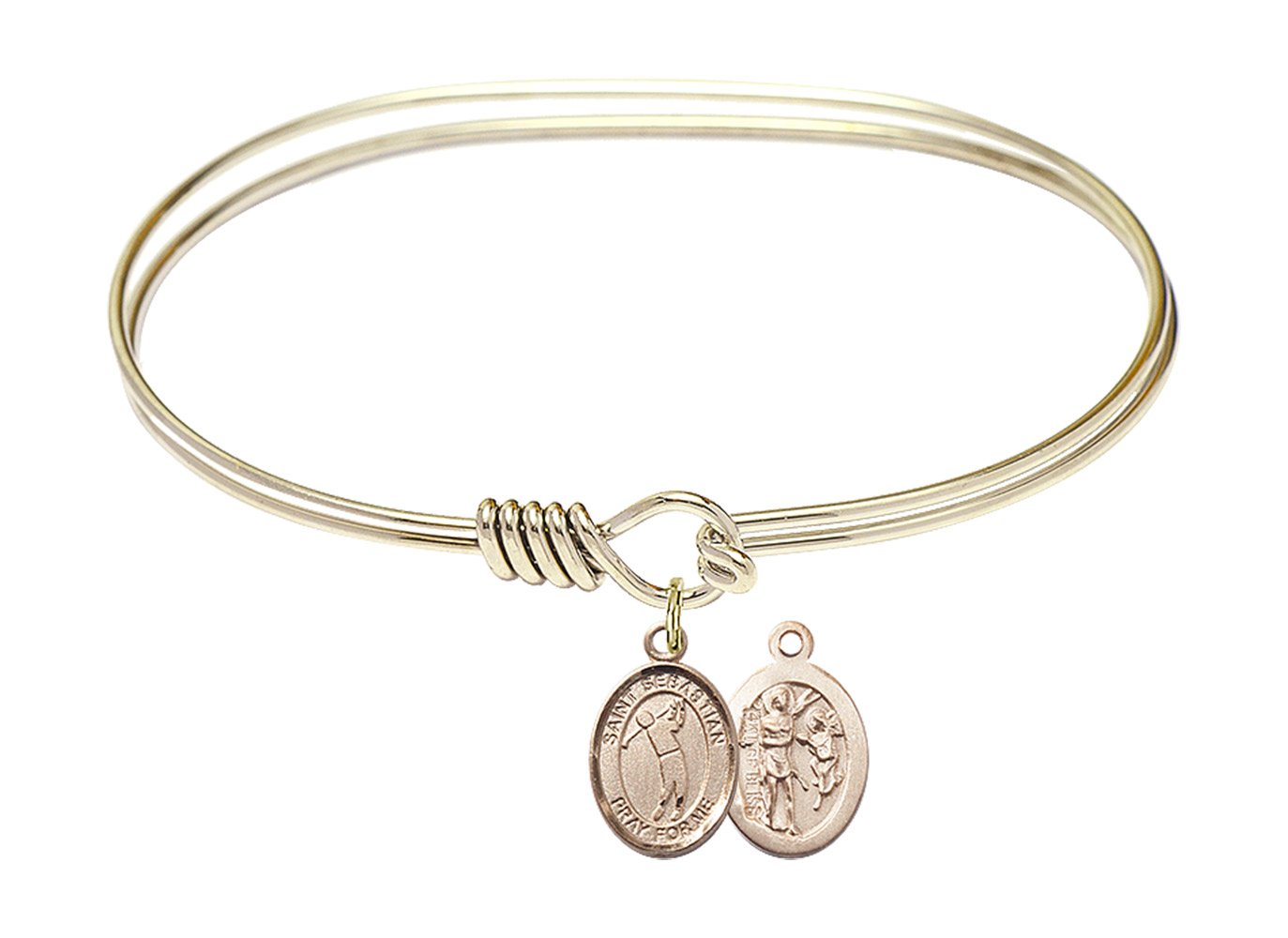F A Dumont 7 Inch Oval Eye Hook Bangle Bracelet with St. Sebastian & Golf Charm - Elegant Jewelry for Women, Perfect for Golf Lovers & Religious Fashion Accessories