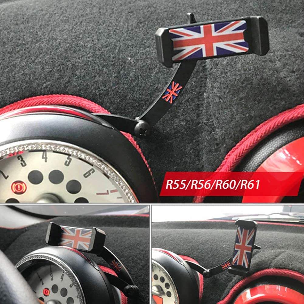 Heinmo 360 Degree Foldable Car Phone Mount Holder - Universal GPS Cradle Stand Compatible with Mini Cooper Clubman/Countryman/Paceman R55 R56 R60 R61 (Red Union Jack Checkered Design) - Perfect for Hands-Free Navigation & Safe Driving