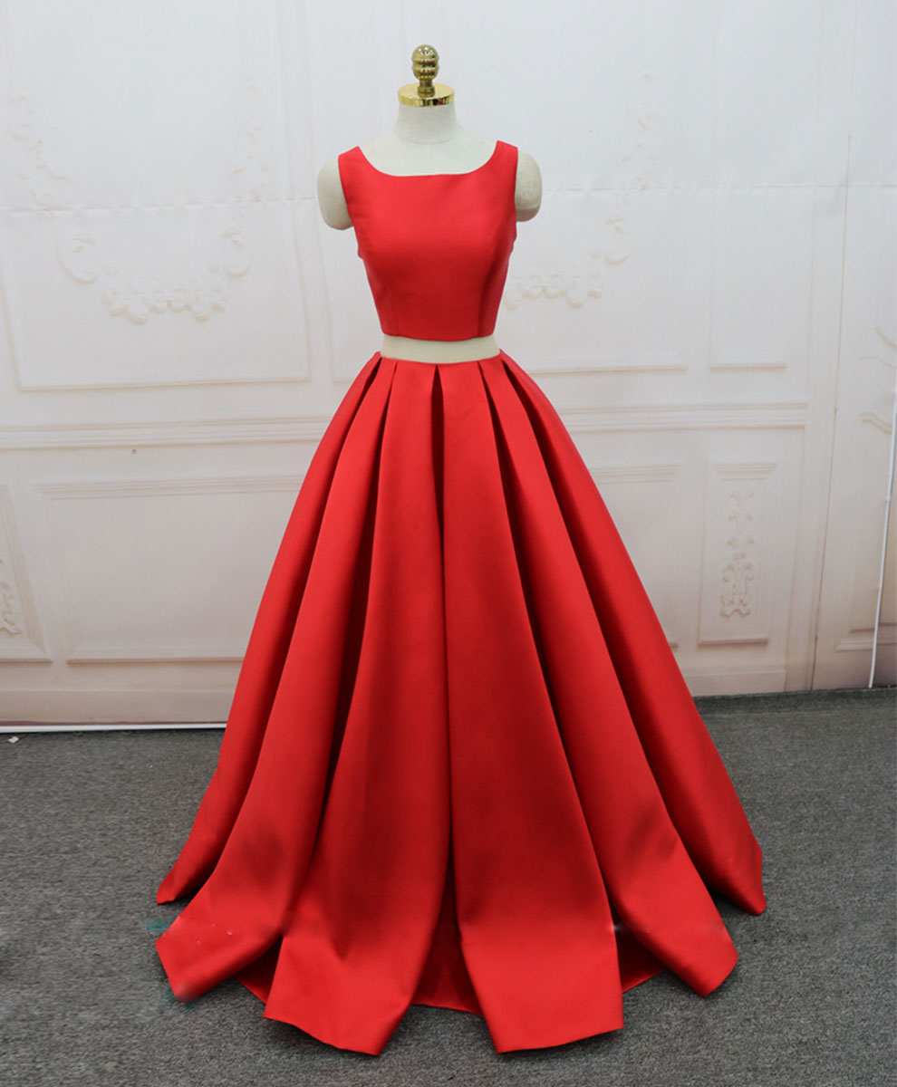 Elegant Red Satin Two-Piece Long Prom Dress for Women - Formal Evening Gown for Homecoming, Ball & Special Occasions
