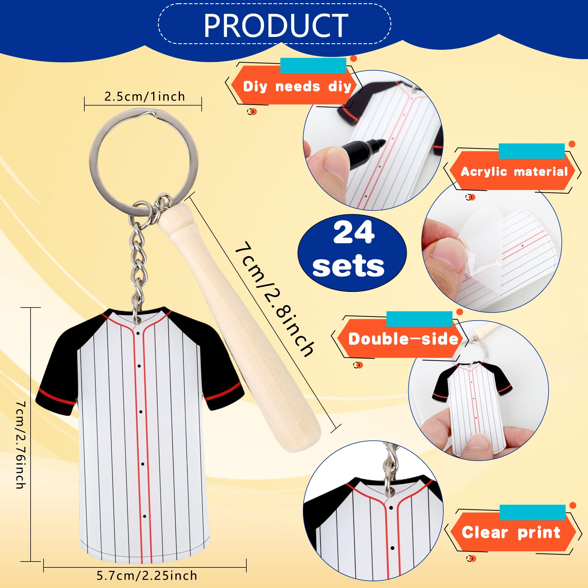Plukeen 24 Pack DIY Baseball & Softball Acrylic Keychain Kit - Sublimation Crafting Keyrings for Sports Lovers, Team Parties & Personalized Gifts - Perfect for Game Day Favors, Player Awards & Fan Apparel