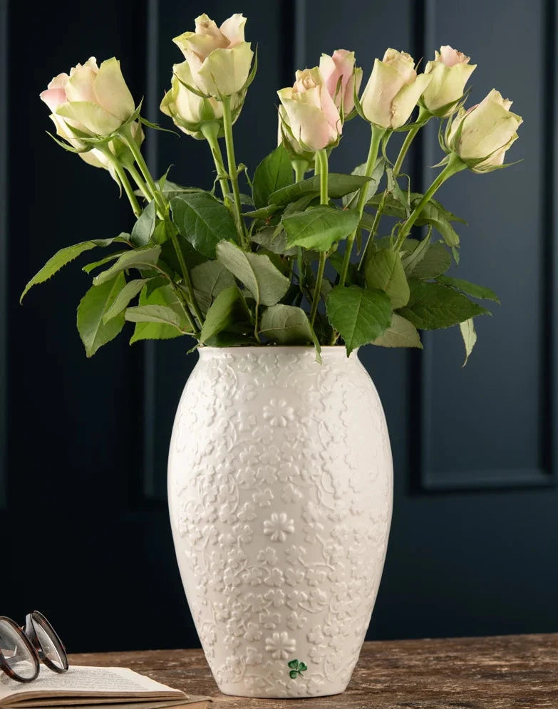 Belleek Classic Field of Shamrocks Vase - Handcrafted Irish Porcelain Home Decor, Perfect for St. Patrick's Day Gifts & Elegant Table Centerpieces