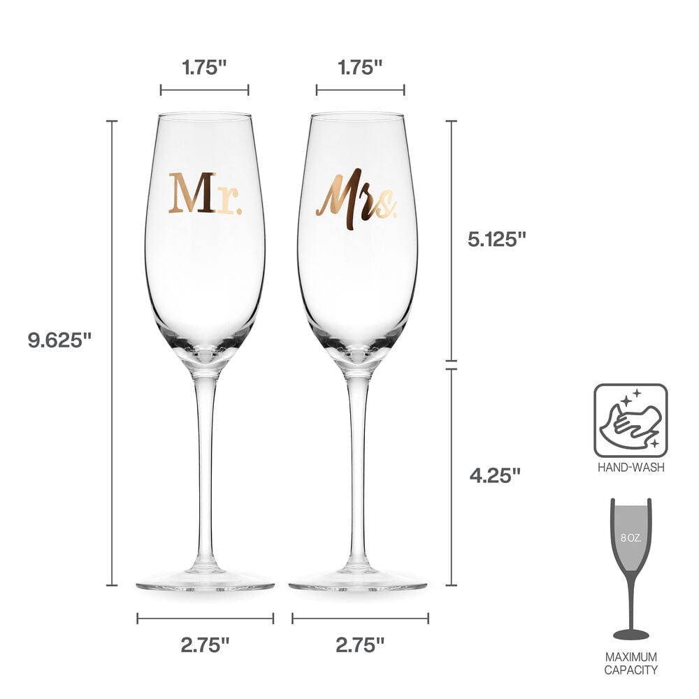 Elegant Mr. & Mrs. Wedding Champagne Flutes Set of 2 - Crystal Clear Toasting Glasses for Anniversary, Bridal Shower & Romantic Celebrations