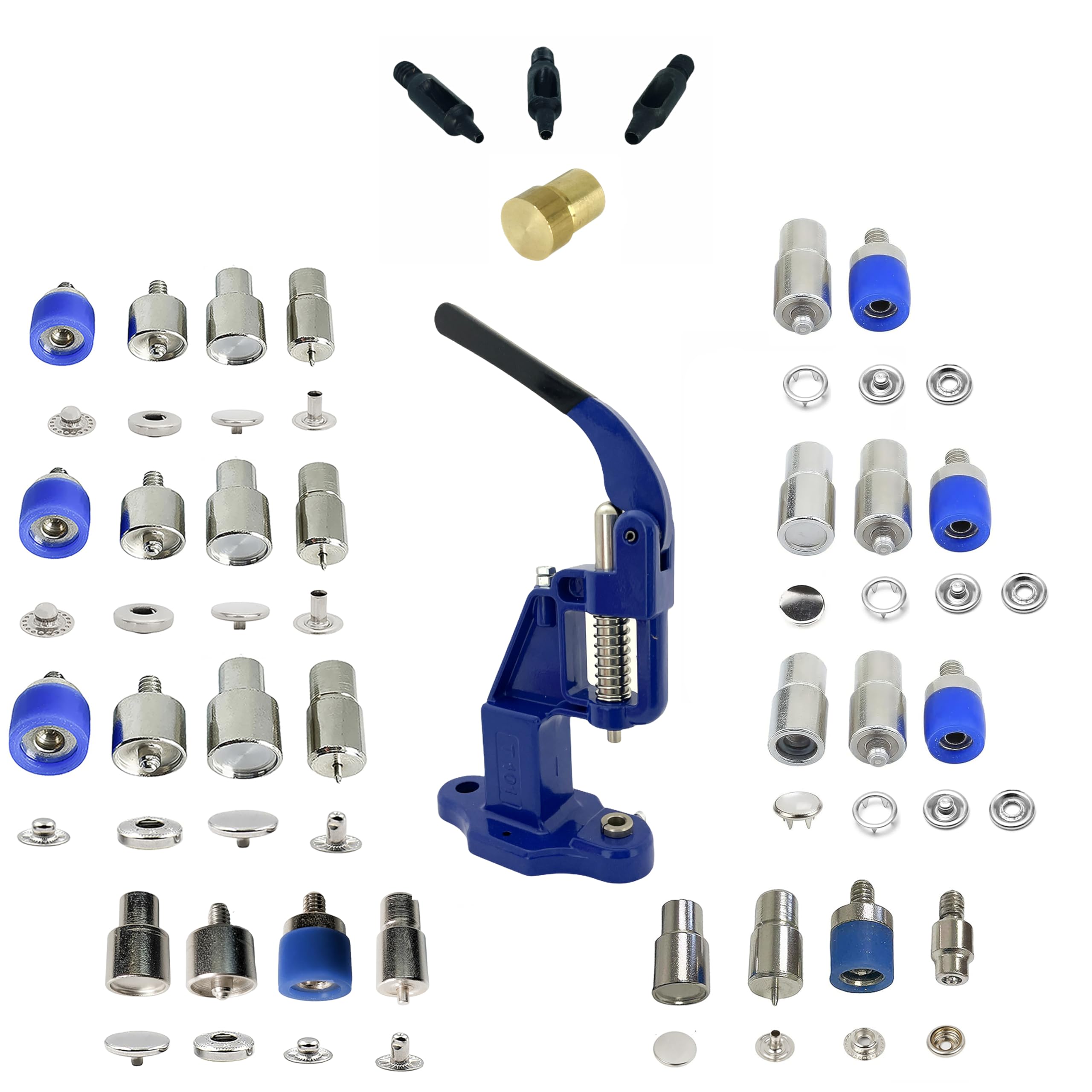 Premium Snap Button Die Set with Manual Hand Press Machine - 8 Dies & 3 Hole Punch Sizes (Includes 100 Snaps & Navy Press) - Perfect for DIY Clothing, Leather Crafts, and Fabric Accessories