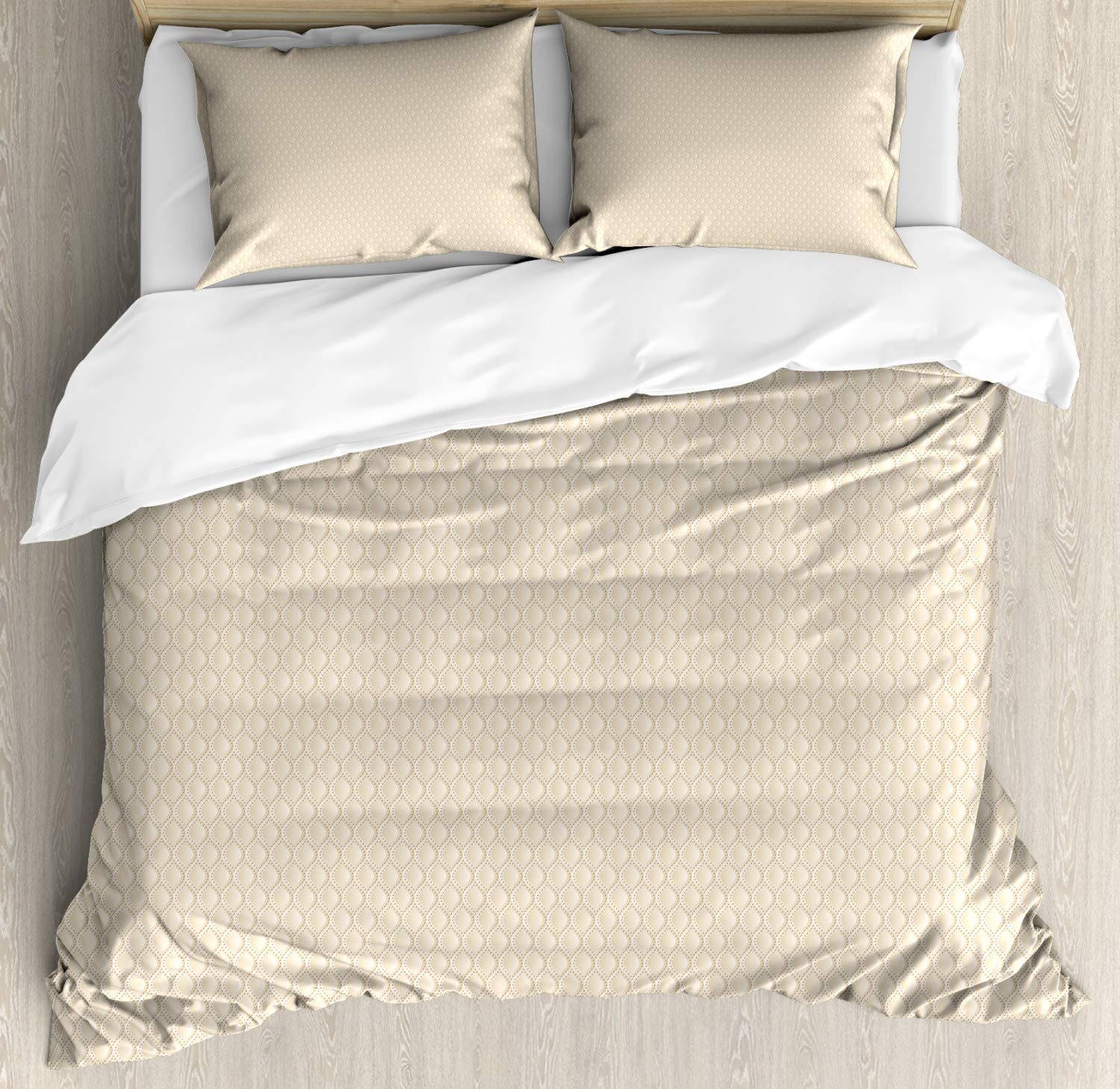 Ambesonne Neutral Color King Size Duvet Cover Set - 3 Piece Bedding with 2 Pillow Shams, Classic Droplet & Round Dot Motifs in Champagne Beige | Elegant Bedroom Decor for Master Suite, Guest Room & Airbnb Stays