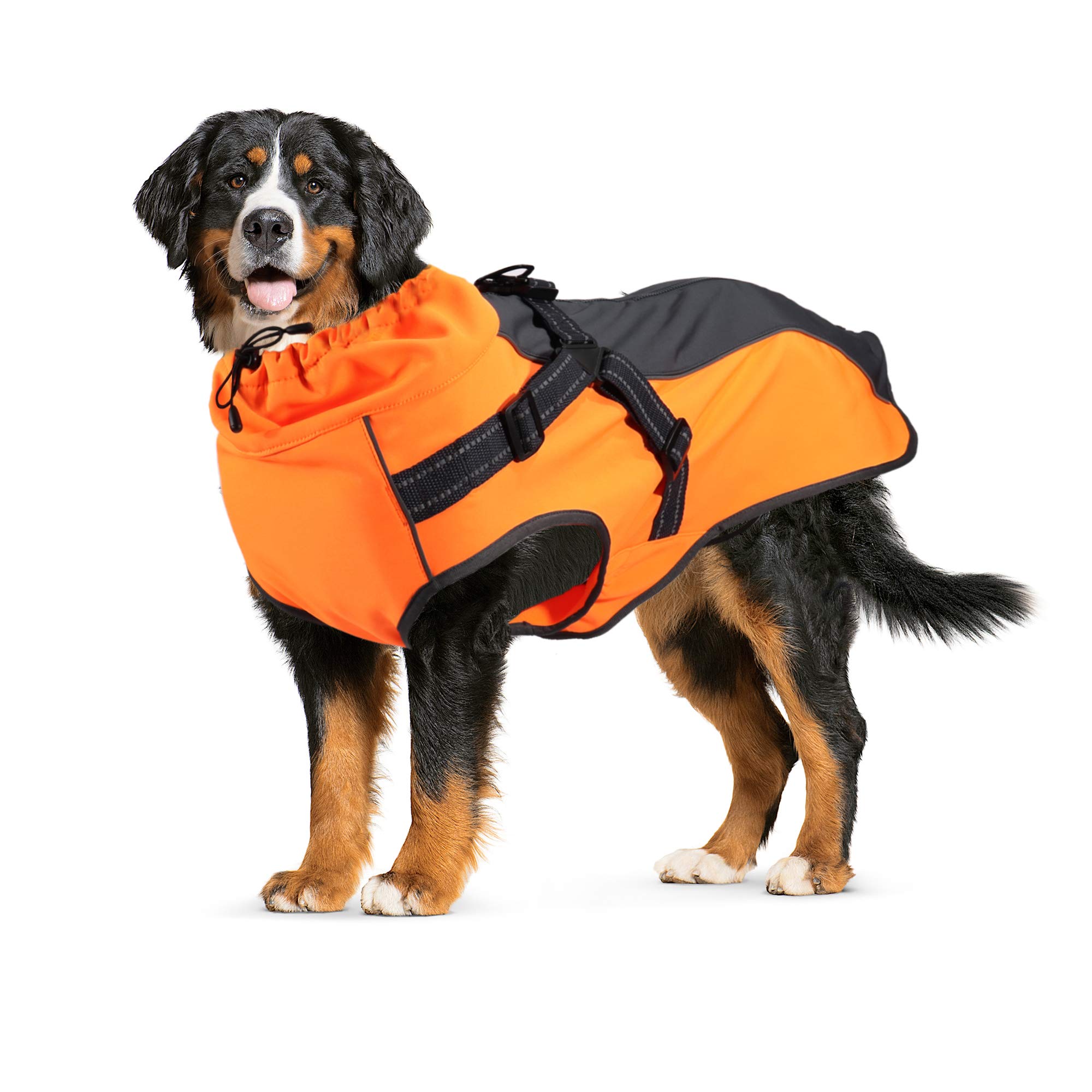 Lifeunion Waterproof Reflective Dog Jacket with Harness - Winter Warm Coat for Medium Large Dogs, High Neckline Collar (L, Orange) - Perfect for Outdoor Hiking, Running & Cold Weather Protection