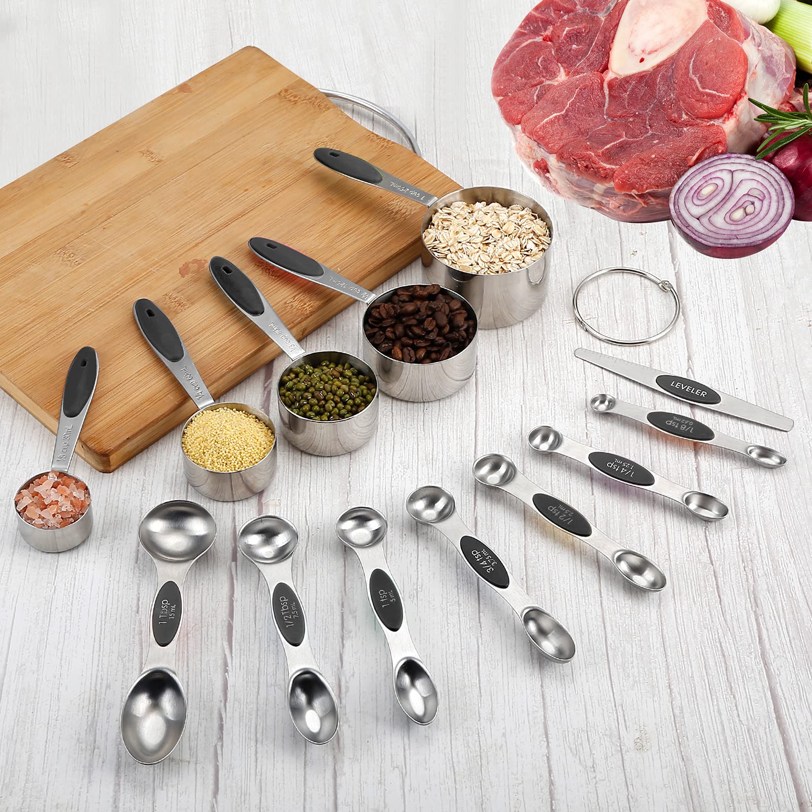 Premium Stainless Steel Measuring Cups and Spoons Set - 5 Nesting Cups & 7 Spoons with Leveler for Baking, Cooking - Perfect for Dry & Liquid Ingredients (Black) | Ideal for Home Kitchen, Professional Baker, Gift for Cooking Enthusiasts