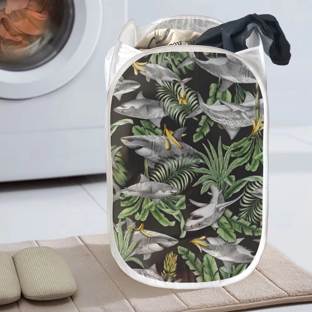 NDISTIN Leaves Shark Collapsible Mesh Laundry Bags - Large Capacity Laundry Hamper with Sturdy Rectangle Frame - Perfect for Sorting Clothes in Dorm, Travel & Camping