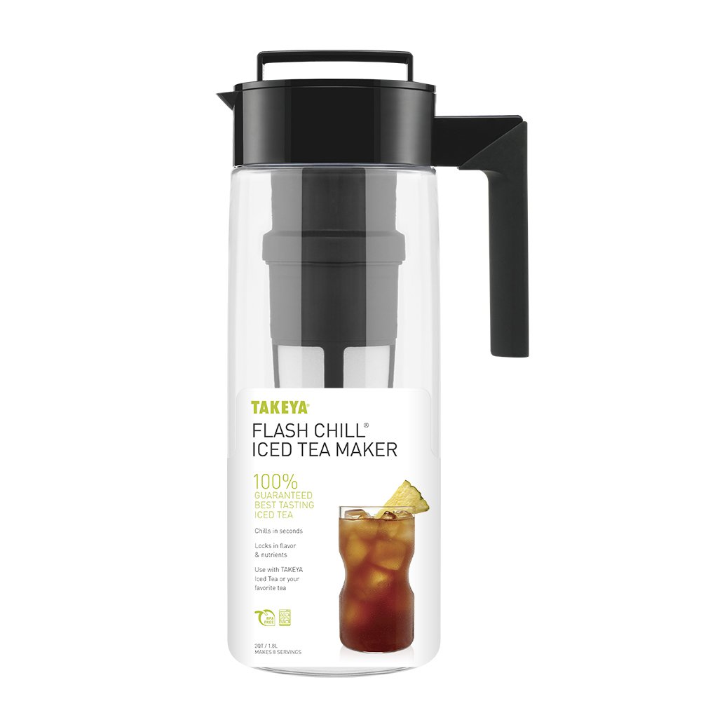 Takeya Premium BPA-Free Iced Tea Maker with Patented Flash Chill Technology - 2 Quart (64 oz) Pitcher - Made in USA - Perfect for Home, Office & Outdoor Use - Black