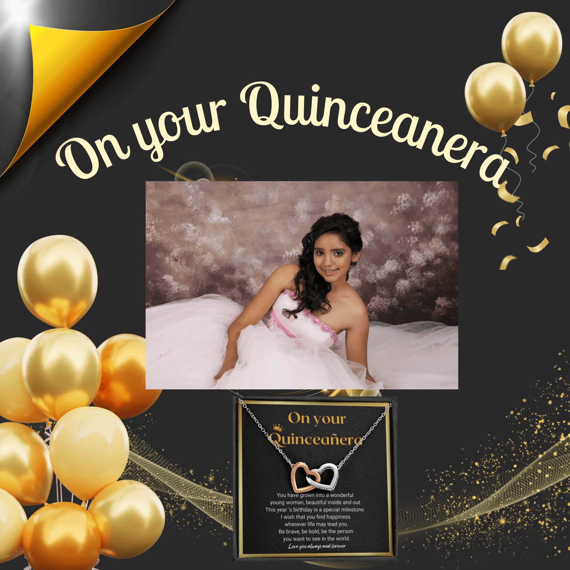 Quinceanera Gifts for 15 Year Old Girls - Sterling Silver Interlocking Heart Necklace with Engraved Message Card | Sweet 15 Birthday Present, Quinceañera Jewelry Gift Idea | Perfect for Quince Años Celebrations, Graduation & Special Occasions