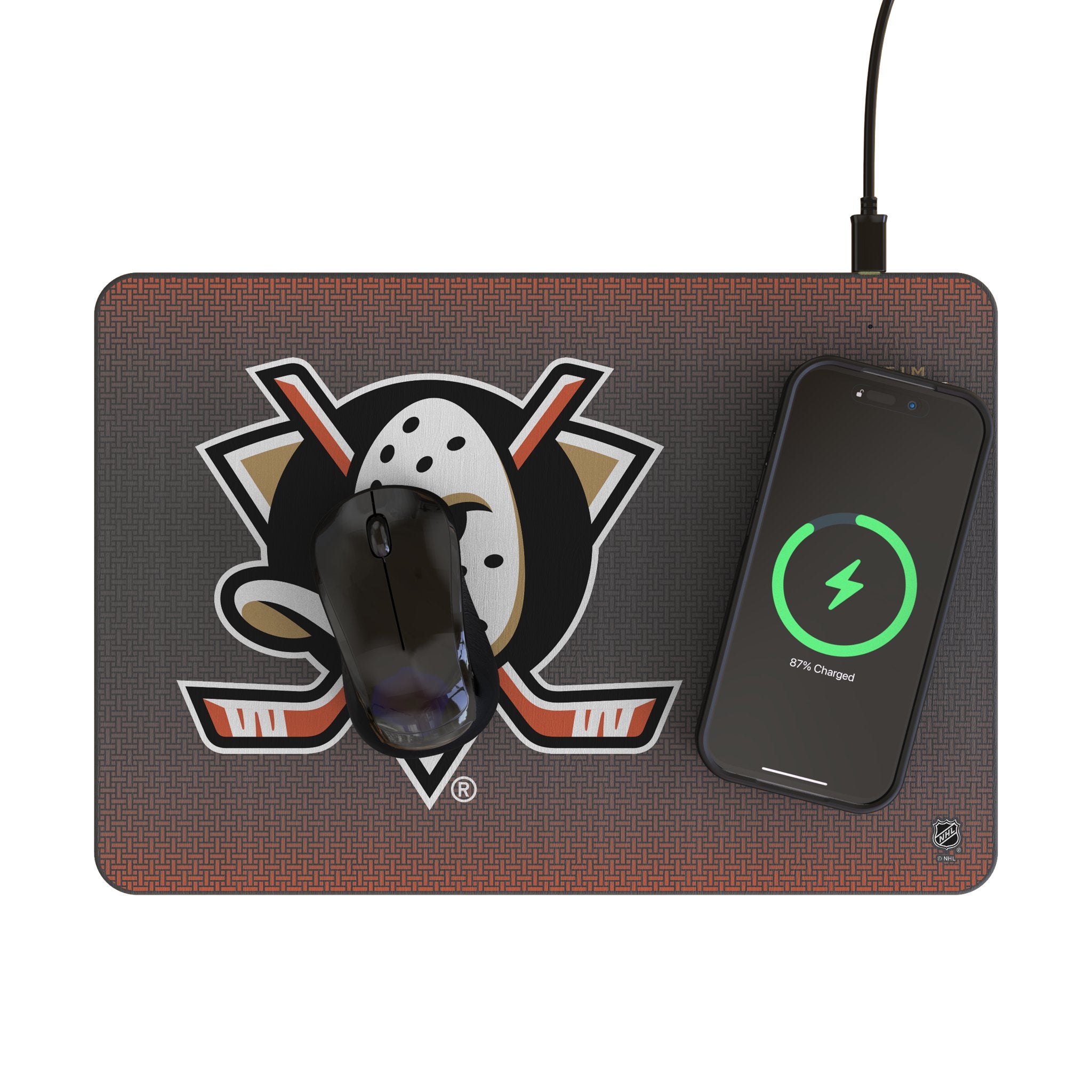 Anaheim Ducks Themed 15W Fast Wireless Charger with Mouse Pad - Perfect for Office, Gaming & Home Desk Setup