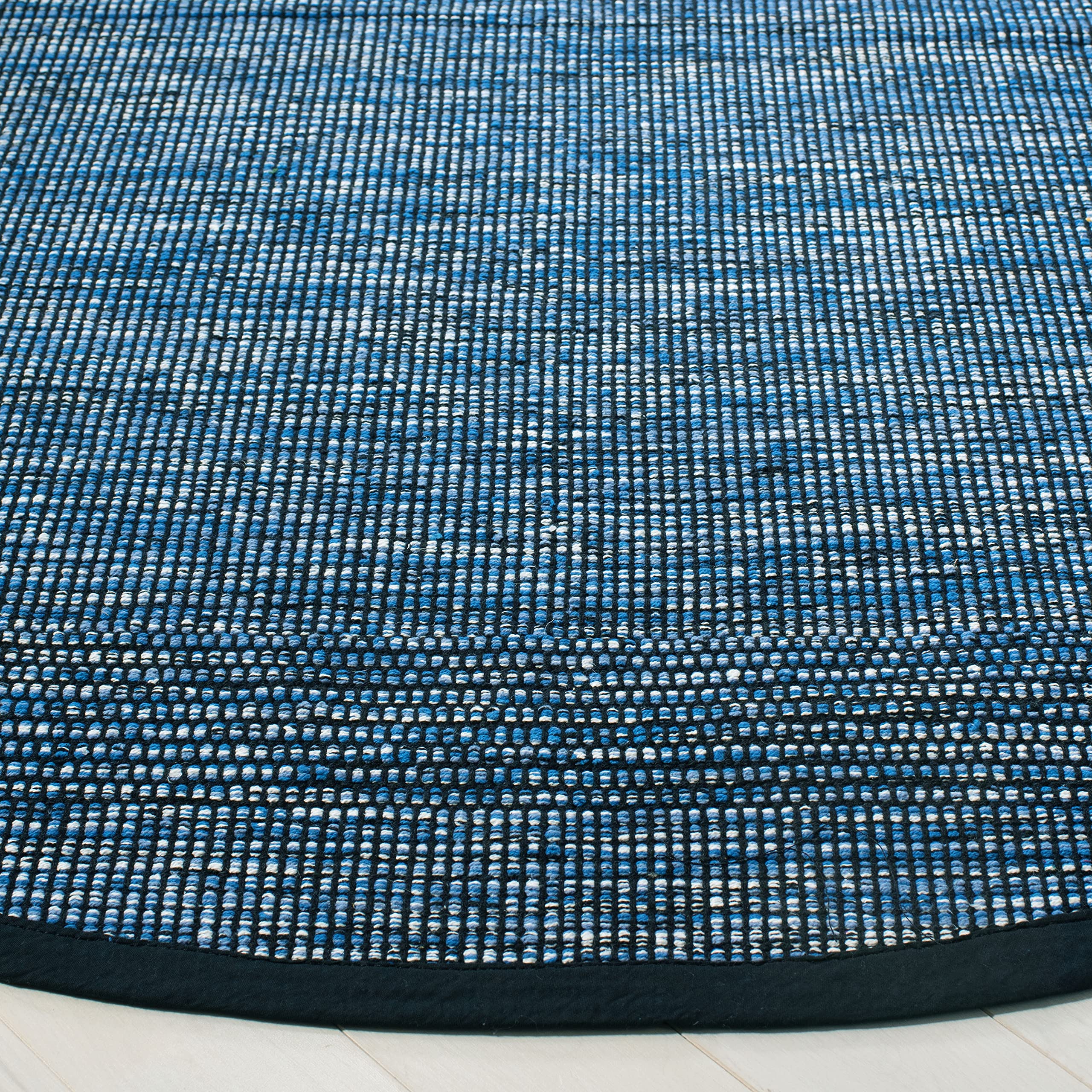 SAFAVIEH Montauk Collection 6' Round Blue & Black MTK620M Handmade Tassel Cotton Area Rug - Perfect for Living Room, Bedroom & Boho Home Decor