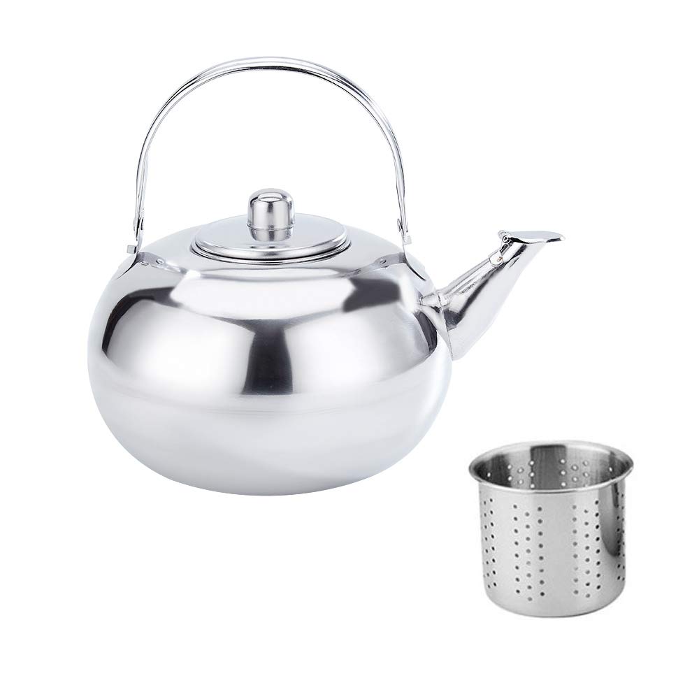 Stainless Steel Whistling Tea Kettle - 1.5L Stovetop Coffee Pot for Home & Kitchen, Drip Coffee Maker Compatible (Silver, 14cm) - Perfect for Morning Brews, Afternoon Tea & Camping Trips