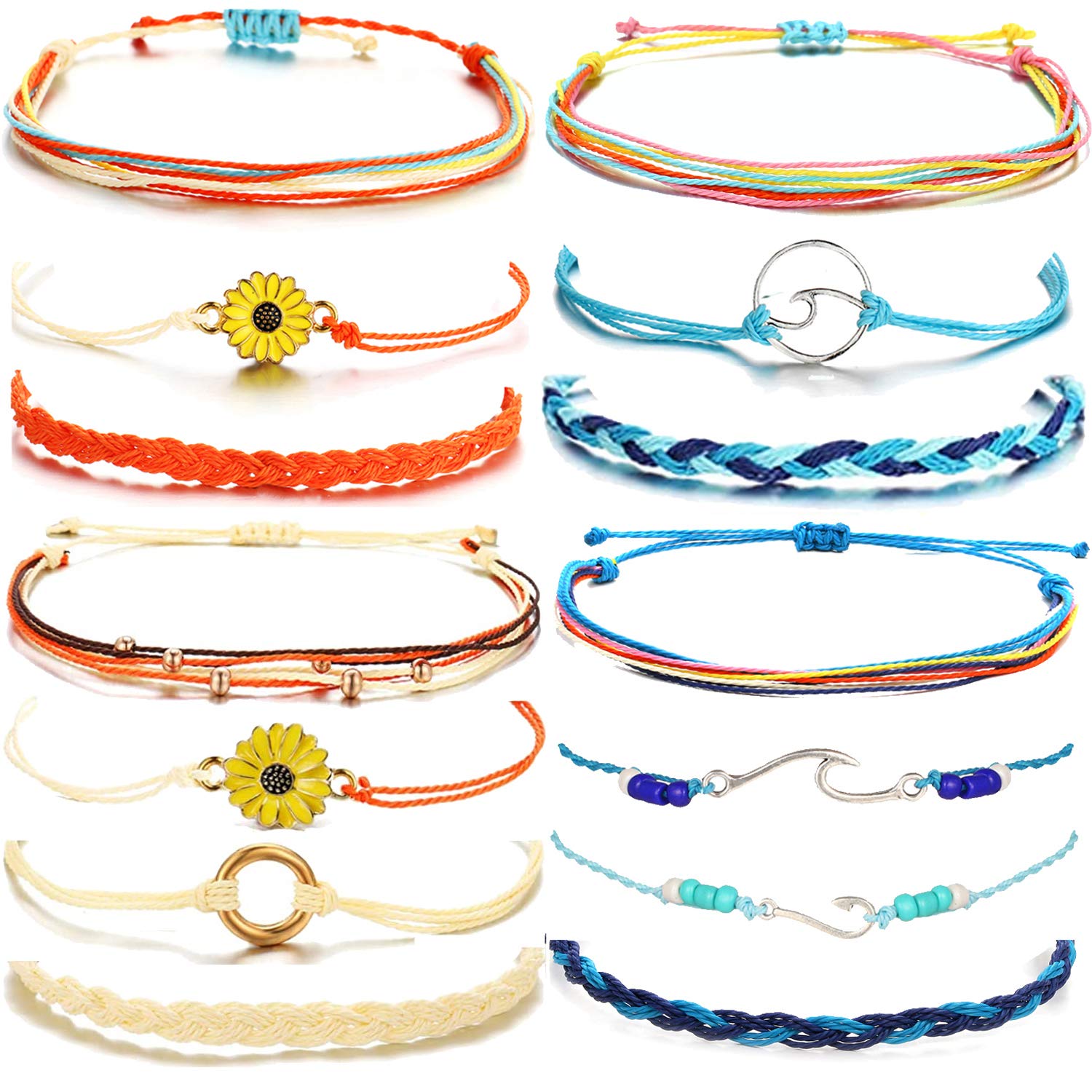 HUASAI Boho String Bracelets for Women & Teen Girls - Waterproof Friendship Bracelets, Sunflower Handmade Anklets - Perfect for Summer Festivals, Beach Parties & Gifts