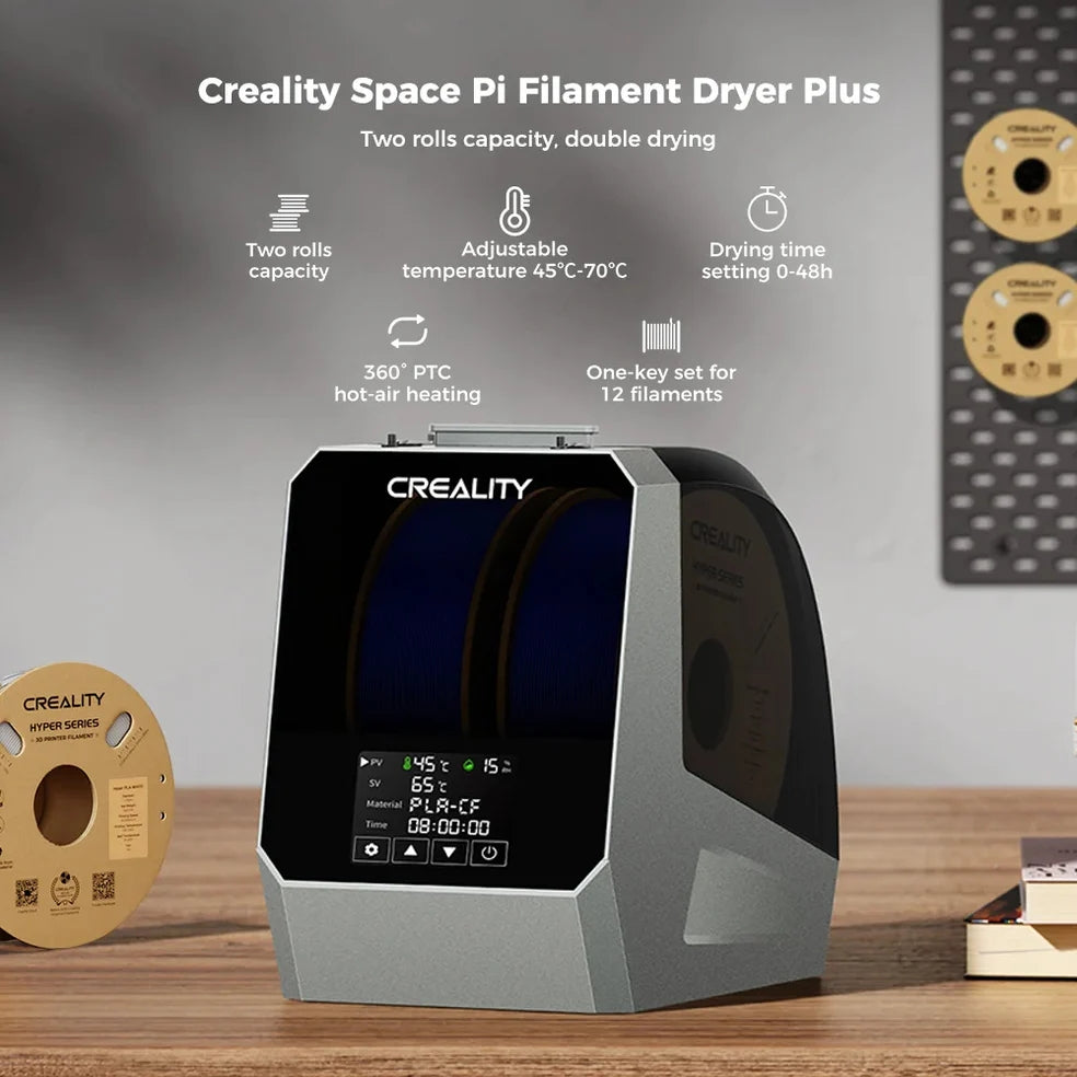 Creality Official Space Pi Filament Dryer Plus - Upgraded 3D Printer Filament Storage & Dehydrator Box with One-Touch Setting for PLA PETG ABS TPU (2KG Capacity, Fits 1.75mm/2.85mm Filaments) - Perfect for Home 3D Printing & Professional Workshops