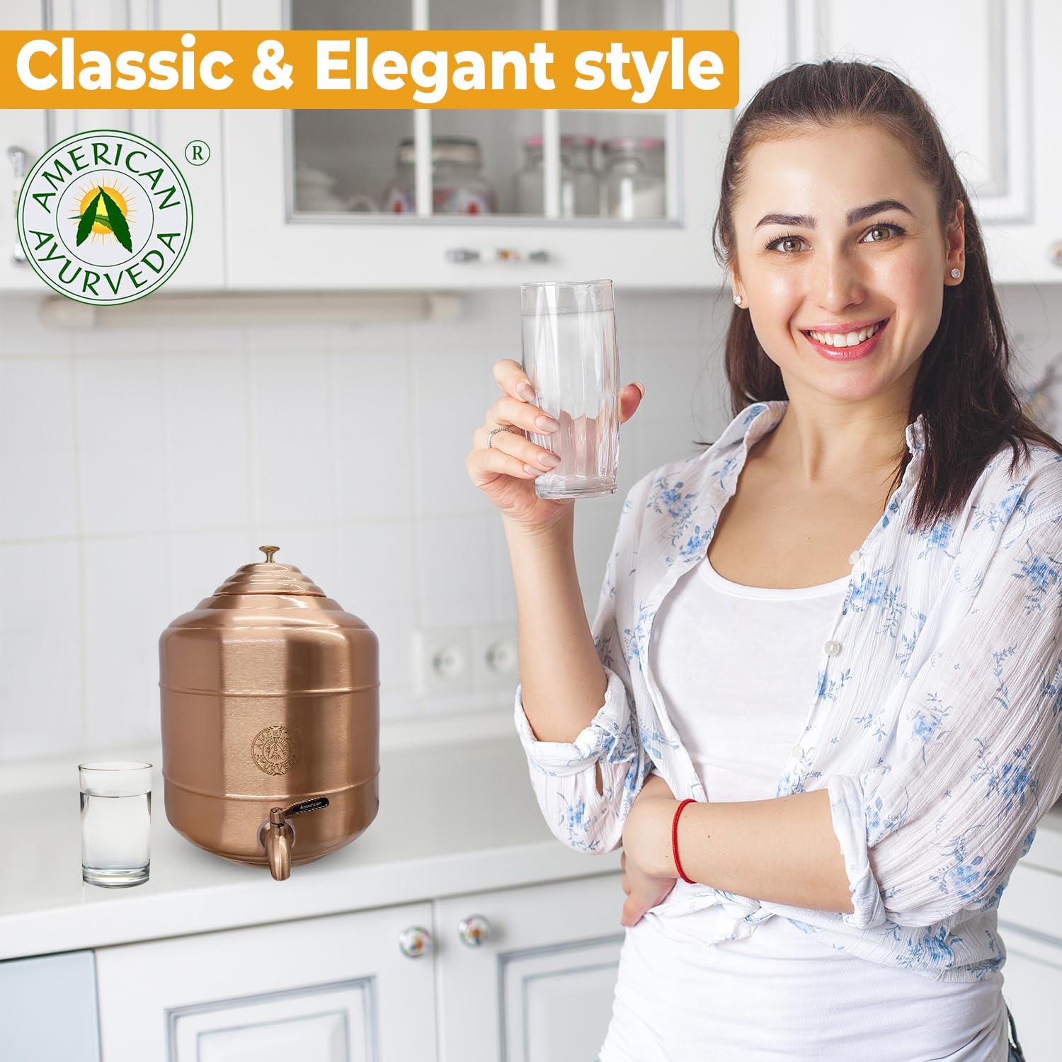 100% Pure Copper Water Dispenser Storage Tank with Stainless Steel Faucet & Lid - 3.17 Gallon (12L) Healthy Organic Water Container for Yoga, Meditation & Home Wellness