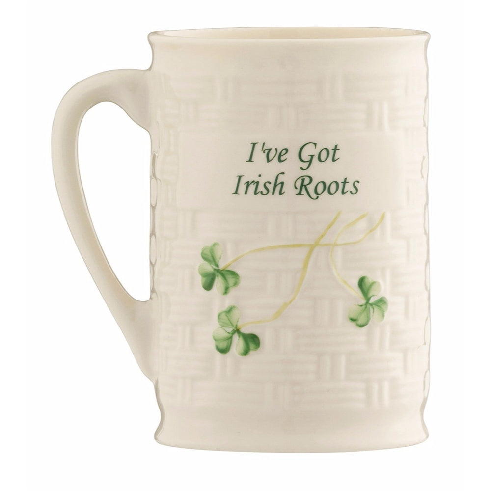 Belleek Classic 'I've Got Irish Roots' Ceramic Coffee Mug - Perfect for St. Patrick's Day, Irish Heritage Gifts & Tea Lovers