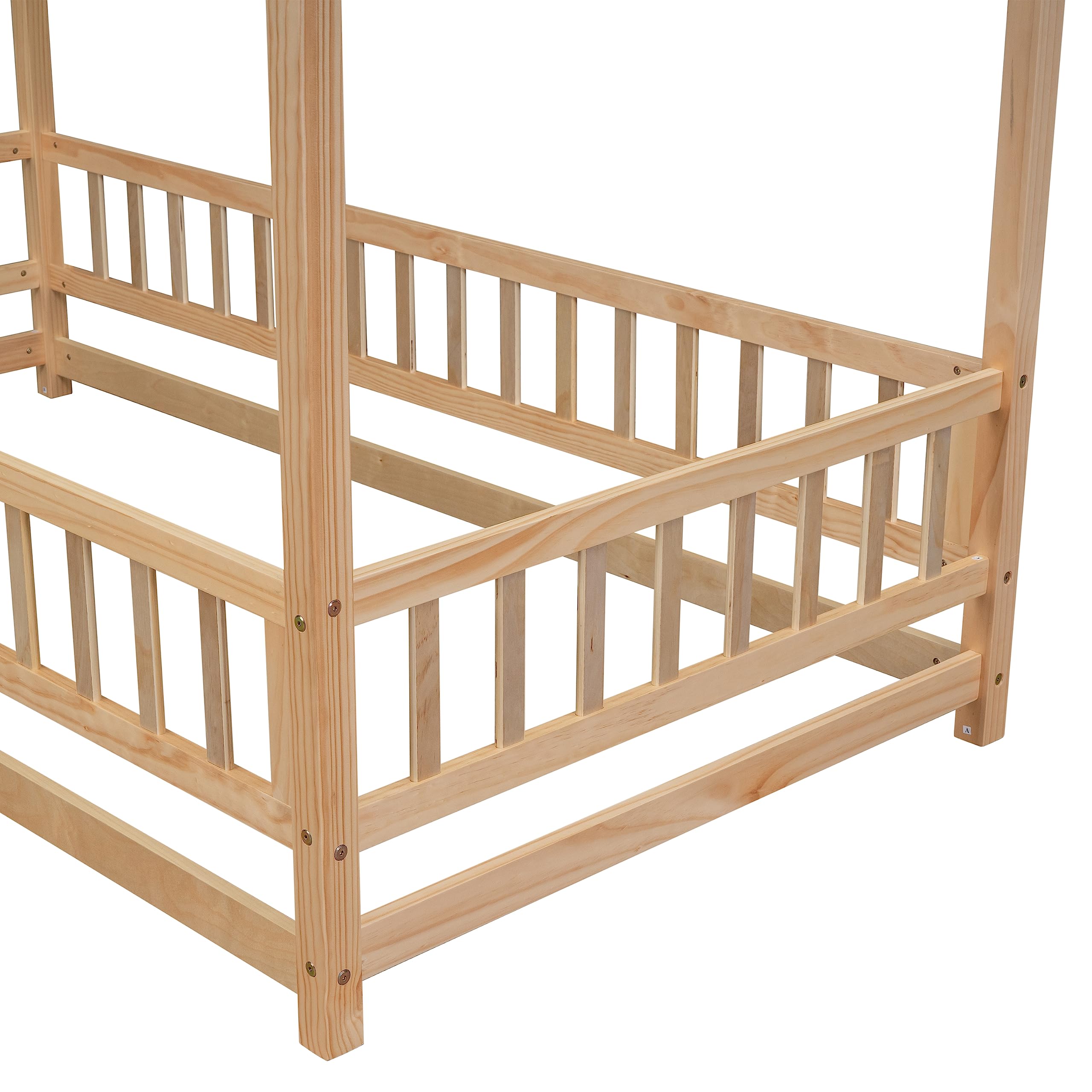 Bellemave Twin Size Wooden Montessori Floor Bed Frame with Safety Fence for Kids - Natural Wood Toddler Bed for Nursery, Daycare & Montessori Classroom - Perfect for Safe Sleep & Play Areas