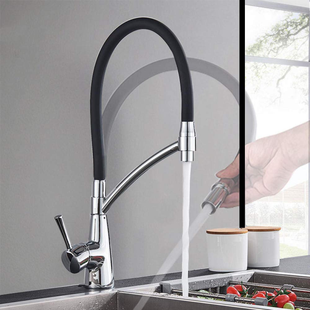 Chrome & Black Pull Down Kitchen Faucet - 360° Swivel, Single Handle Hot/Cold Water Mixer Tap for Bathroom Sink - Perfect for Modern Homes, Apartments & RV Kitchens