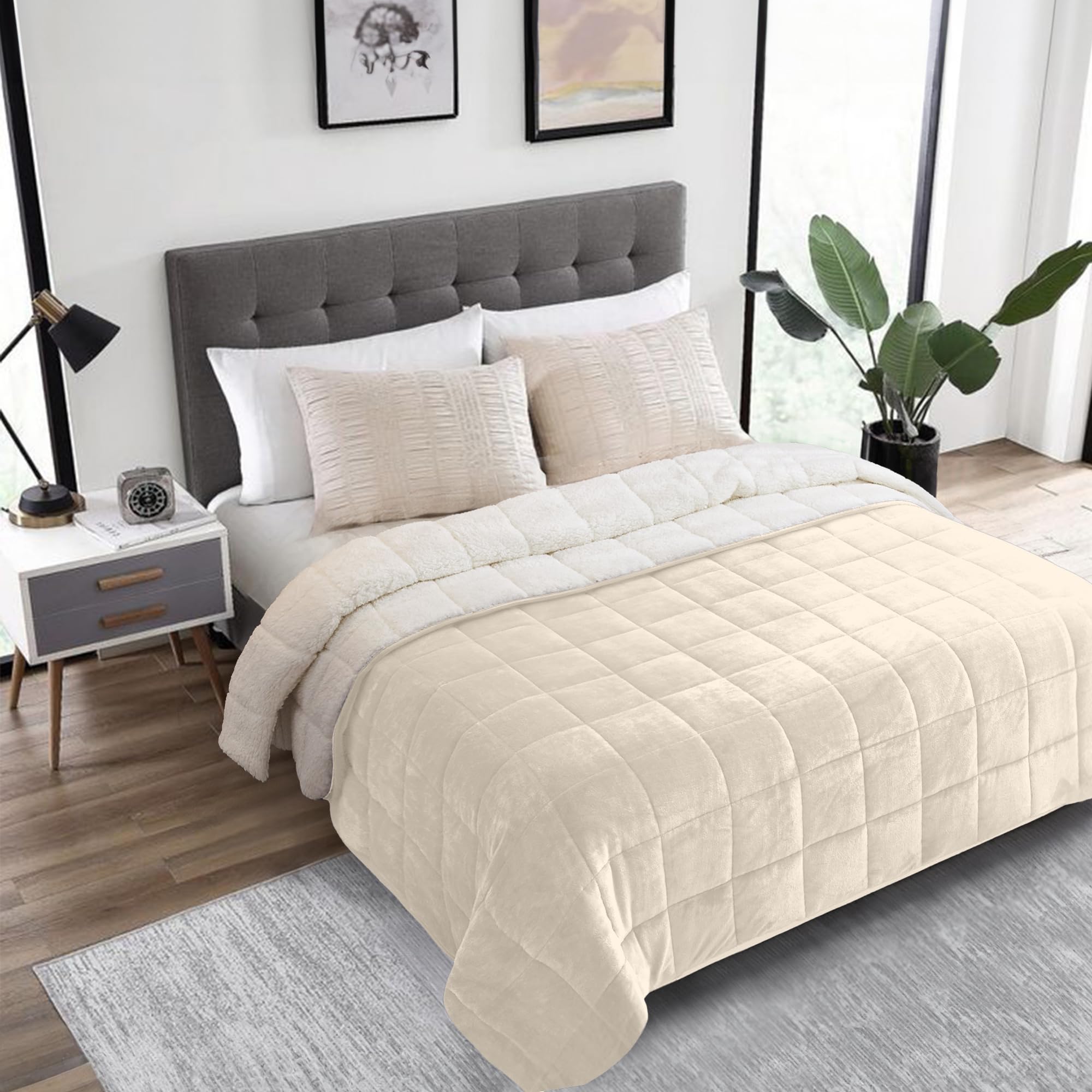 30lbs Sherpa Weighted Blanket King Size - Ultra Soft Fleece & Plush Sherpa Fabric for Anxiety Relief & Better Sleep | Perfect for Adults, California King, Beige | Ideal for Stress Relief, Insomnia & Cozy Winter Nights