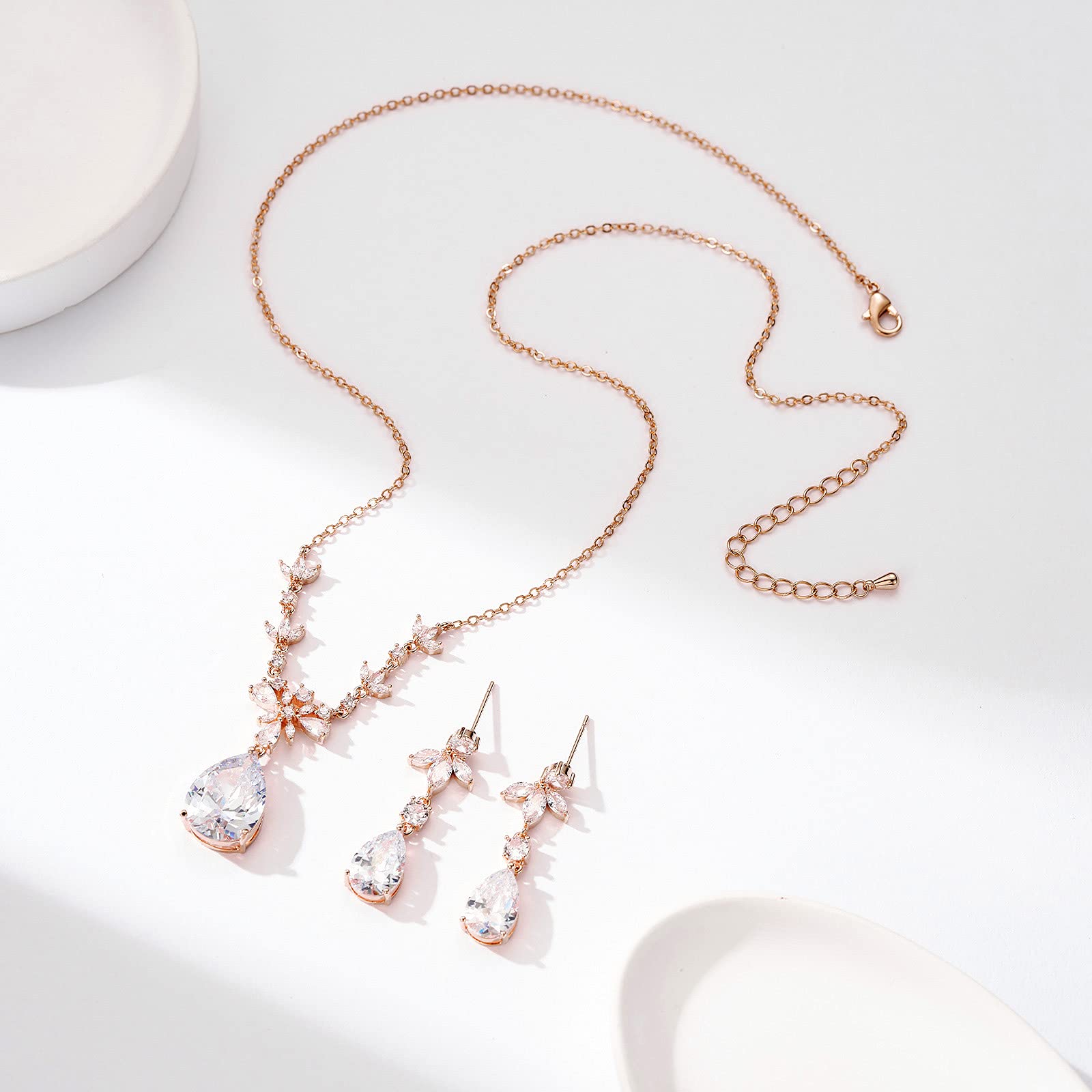 SWEETV Elegant Wedding Jewelry Set for Brides & Bridesmaids - Teardrop Crystal Necklace, Dangle Earrings & Bracelet - Perfect for Prom, Anniversary & Special Occasions - Women's Gift Idea for Weddings, Parties & Formal Events