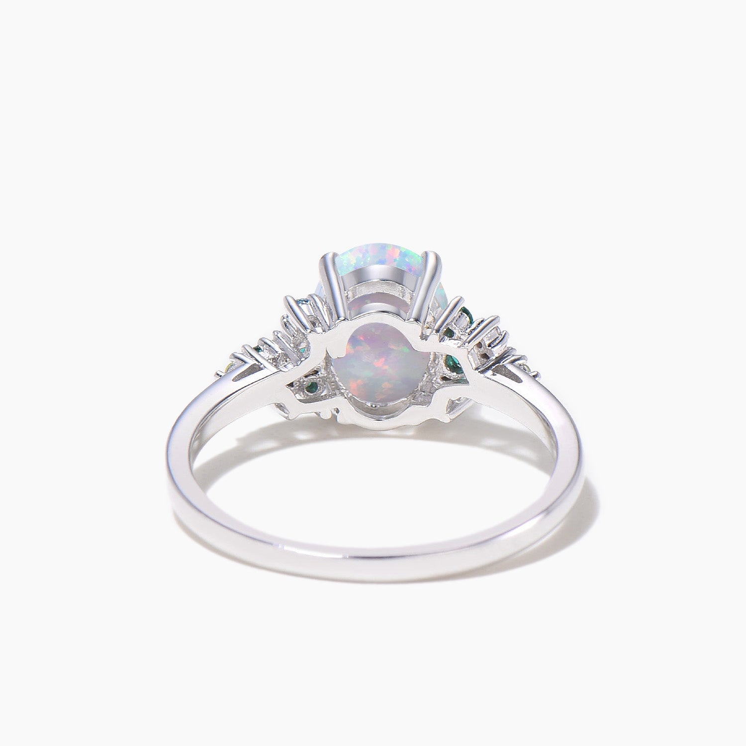 Oval Cut White Opal Engagement Ring - Emerald & Peridot Topaz Cluster Wedding Band for Women | Perfect for Proposals, Anniversaries & Bridal Jewelry