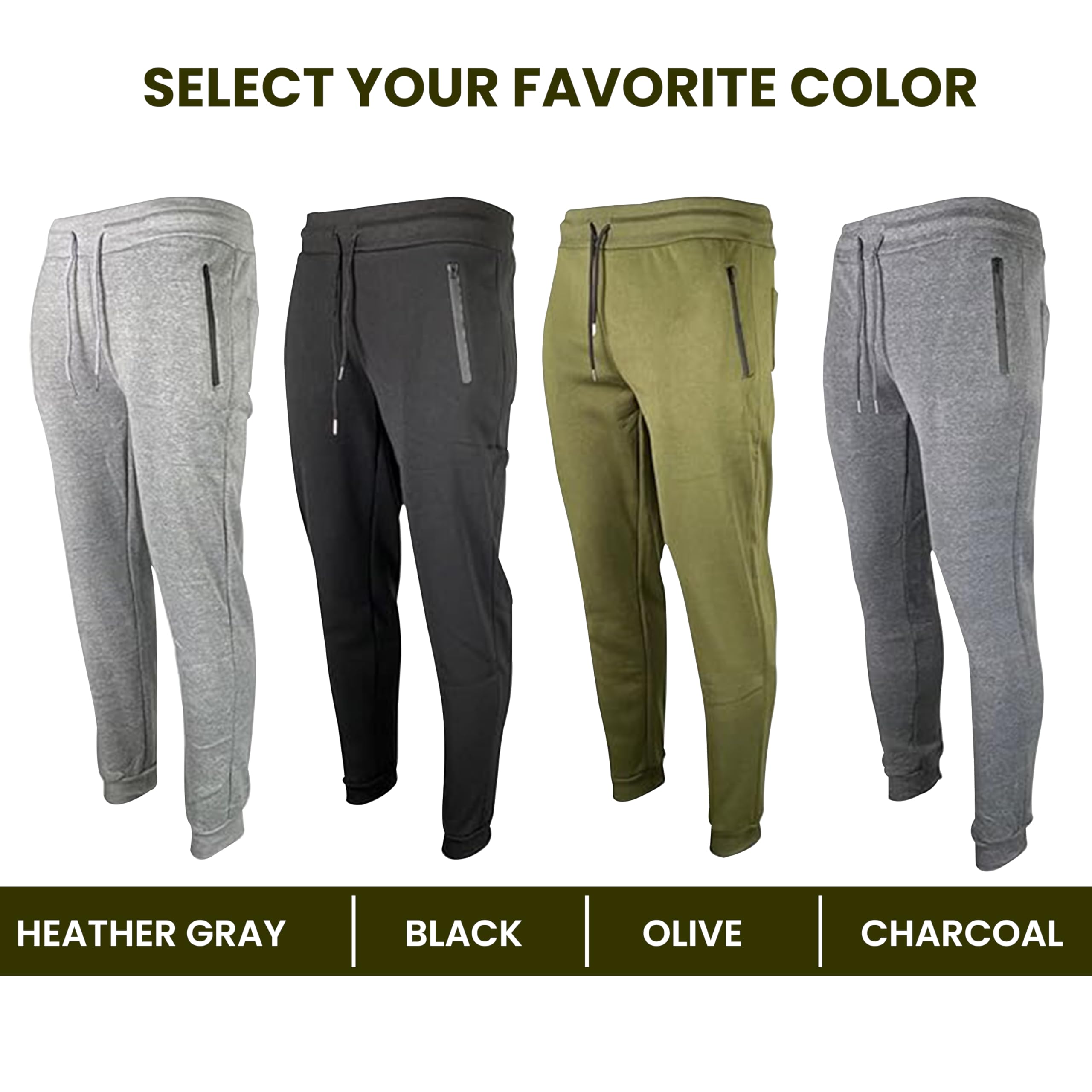 RiverBlue Men's Fleece Jogger Sweatpants with Zipper Pockets - Elastic Cuffs & Drawstring - Multi-Pack Comfort Pants for Gym, Lounge & Outdoor Activities