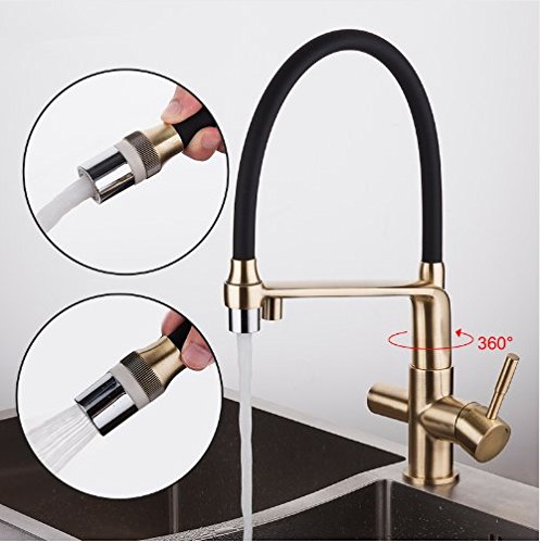 GOWE Premium Gold Kitchen Faucet with Built-in Water Filter - Brass Pull Down Sprayer Sink Mixer Tap for Modern Kitchens | Perfect for Cooking, Washing Dishes & Filtered Drinking Water