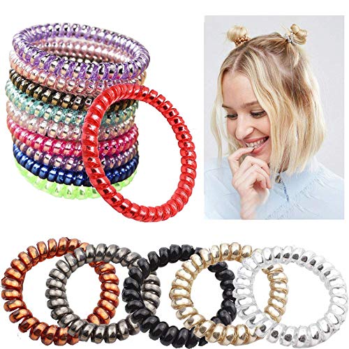 Shidara No Crease Spiral Hair Ties - 15 Pack Traceless Elastic Ponytail Holders for Women & Girls | Phone Cord Hair Bands for Workout, Yoga, Office & Everyday Use