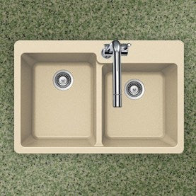 Houzer M-175 Quartztone Series Granite Topmount 60/40 Double Bowl Kitchen Sink - Durable & Stylish for Modern Kitchens, Perfect for Cooking & Cleaning