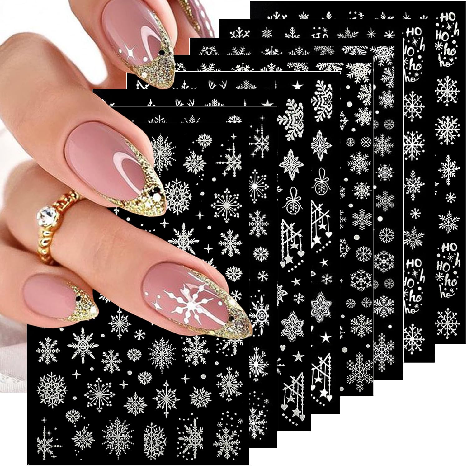Christmas Nail Art Stickers - Winter Snowflake Nail Decals Kit with Shining Silver Design for Holiday Manicure (8 Sheets) | Perfect for Christmas Parties, New Year Celebrations & Festive Nail Decorations