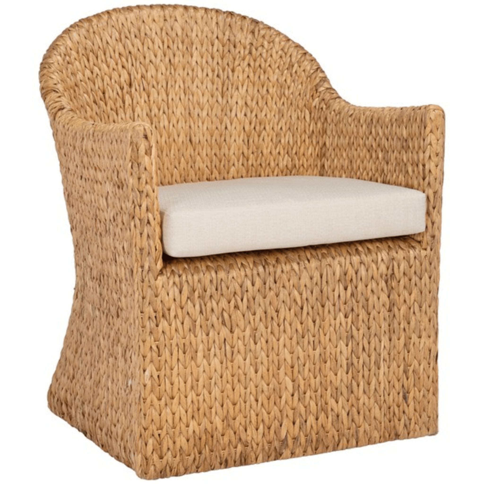 Braided Natural Water Hyacinth Dining Chair with Beige Cushion - Eco-Friendly Woven Rattan Seat for Indoor/Outdoor Dining Room, Patio, Kitchen, and Restaurant Use
