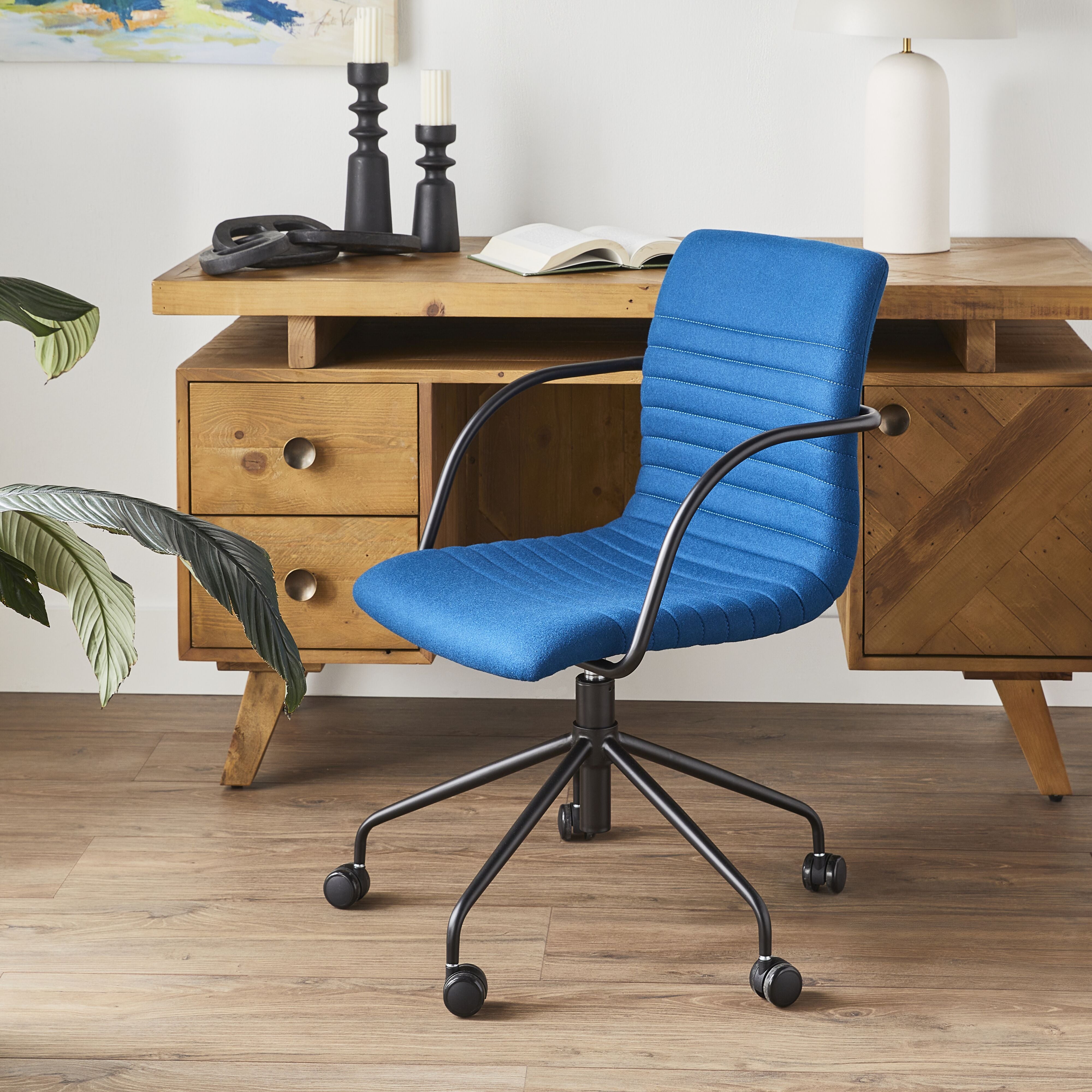 Akiko Mid Back Cashmere Office Chair - Ergonomic Desk Chair with Lumbar Support, Soft Blue Fabric for Home & Office Workspace