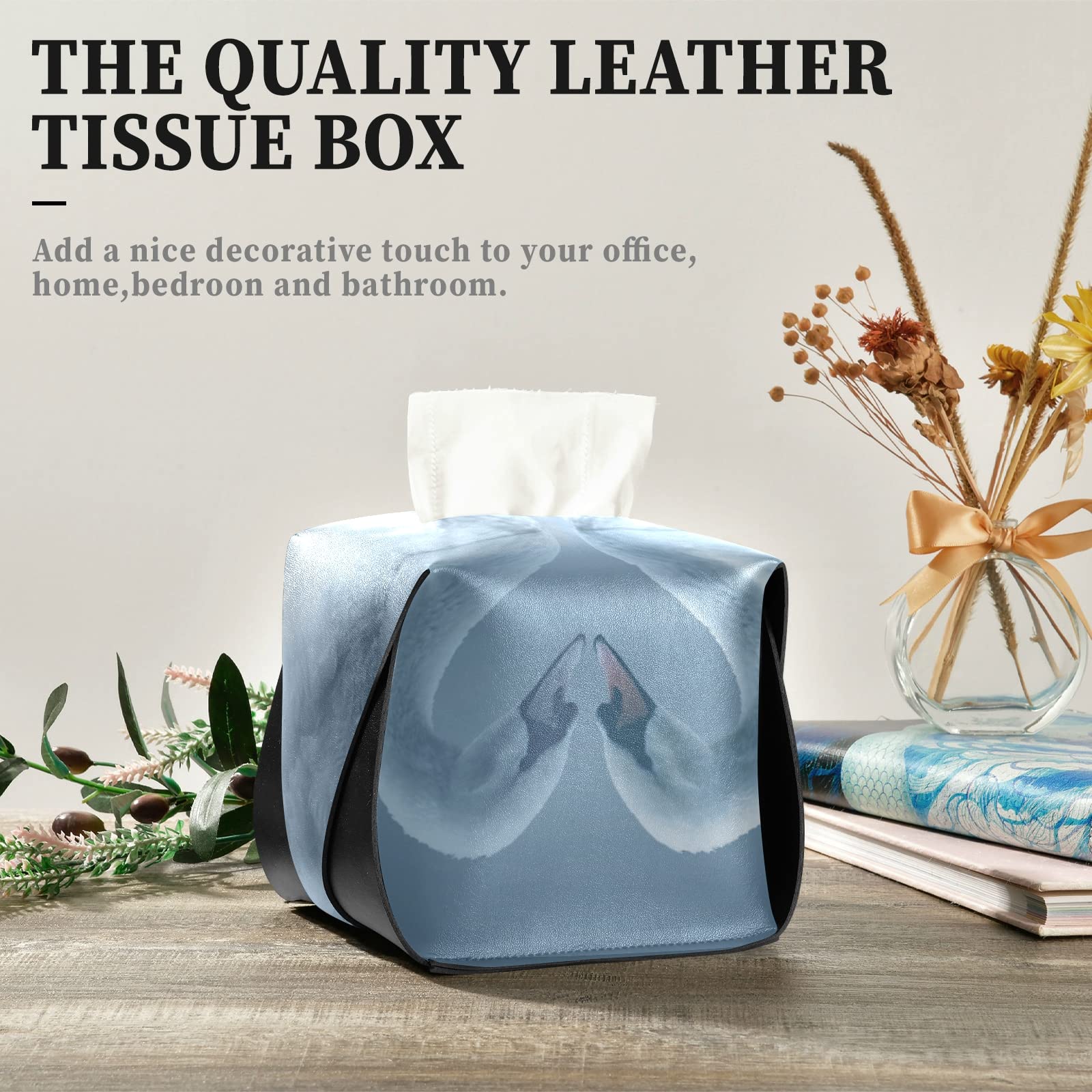 Elegant Swan Duck Heart-Shaped Leather Tissue Box Cover - Rectangle Bathroom & Home Decor for Nightstand, Vanity, Office Desk, Car (9.4x5.1x3.6 inches) | Romantic Home Accessory for Valentine's Day & Anniversary Gifts