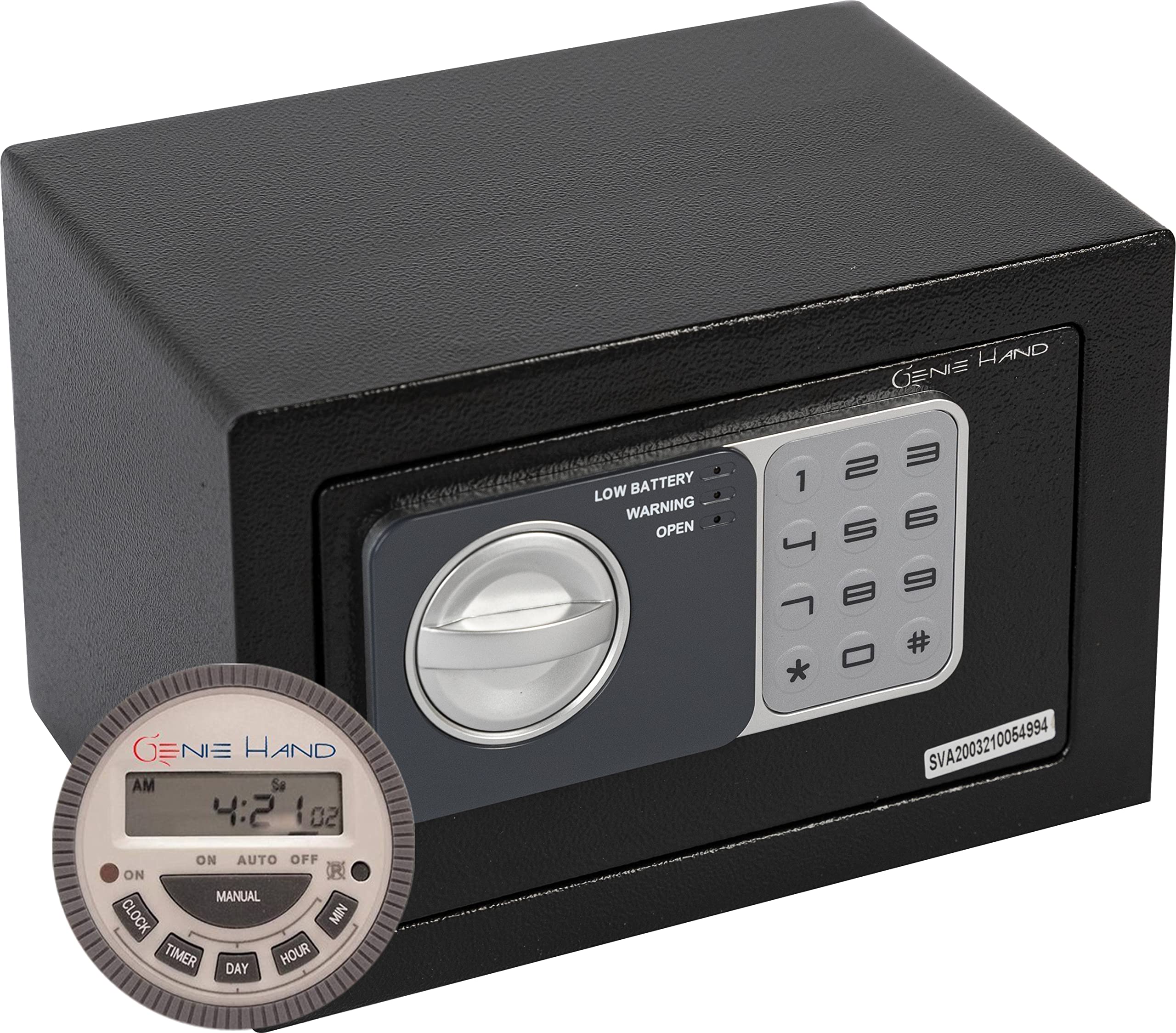 Genie Hand Time Lock Safe with Weekly/Daily Timer - B-Class Security Lock & Anti-Bounce Technology - Perfect for Home, Office, and Retail Cash Management