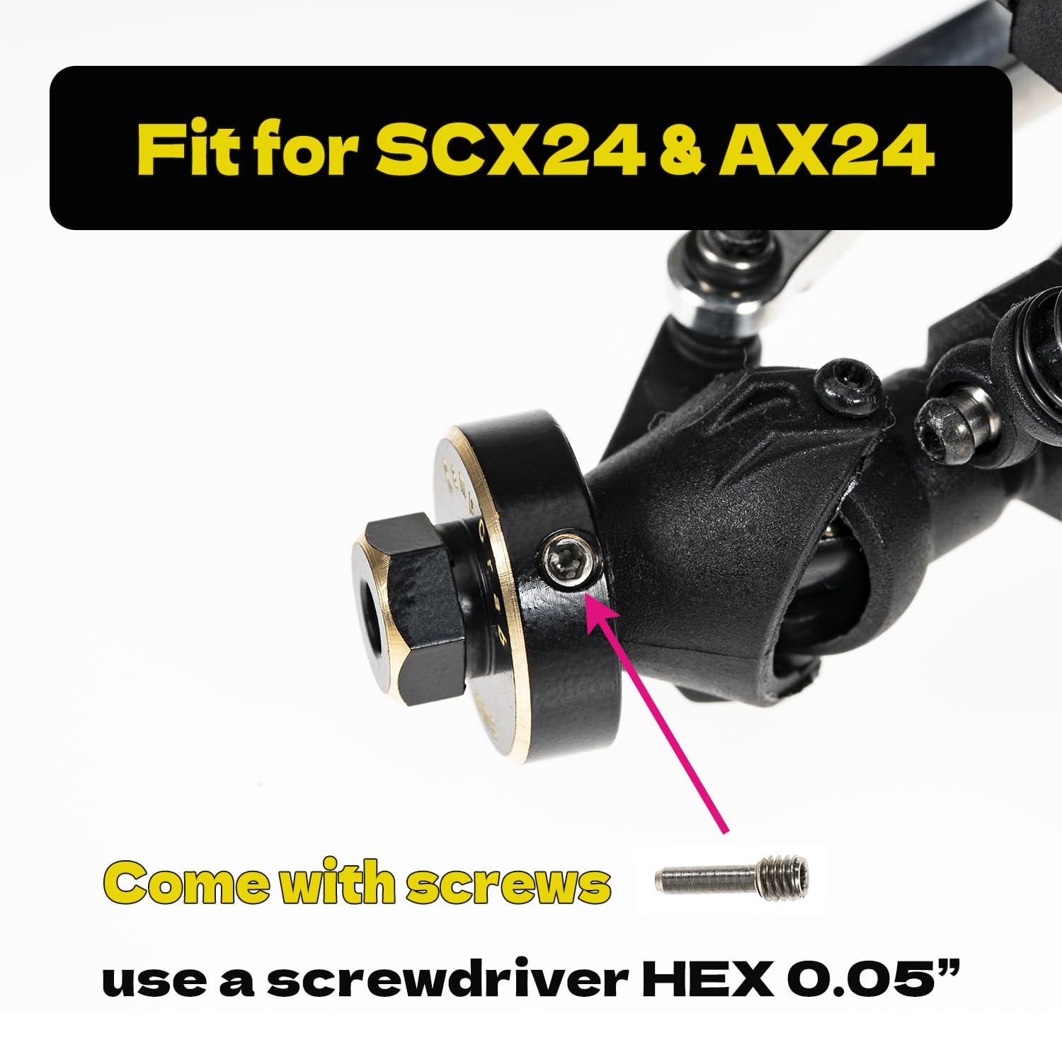 SCX24 AX24 5mm Brass Hex Wheel Hub Extension Kit - Purple Upgrades for Bronco Deadbolt JLU C10 1/24 RC Crawler Car | Off-Road Crawling & Scale Trail Performance Accessories